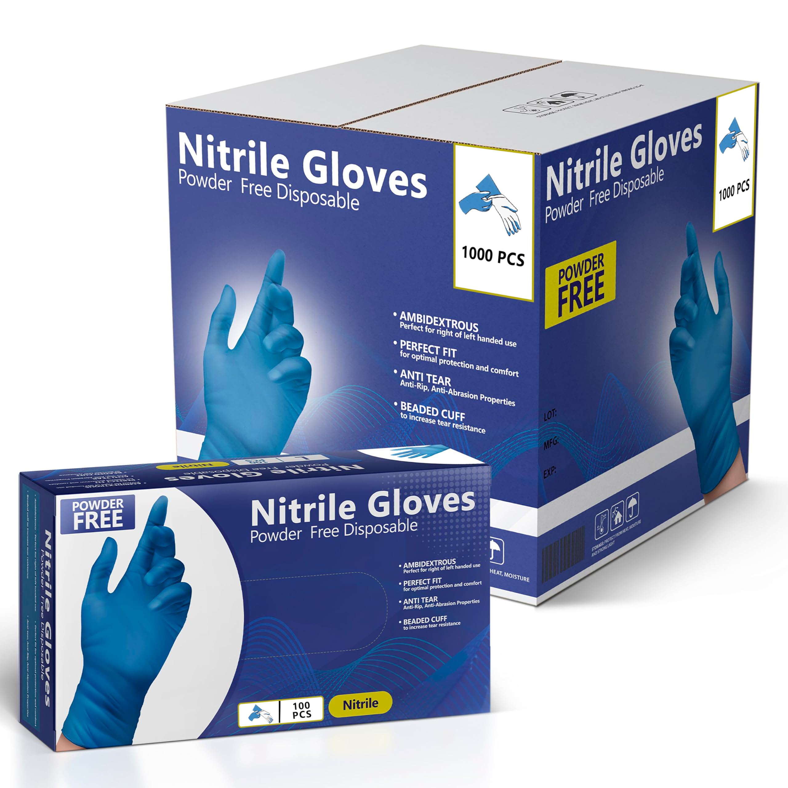 [1000 PCS] Nitrile Gloves, Disposable Gloves, Comfortable, Powder Free, Latex Free
