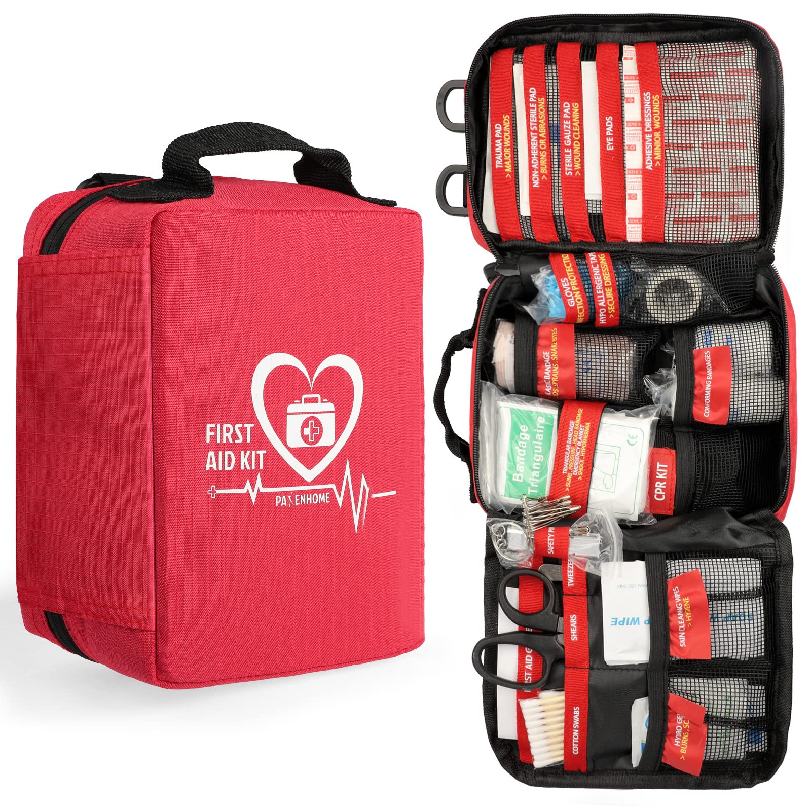 Pasenhome First Aid Kits, First Aid Bag with Labelled Compartments