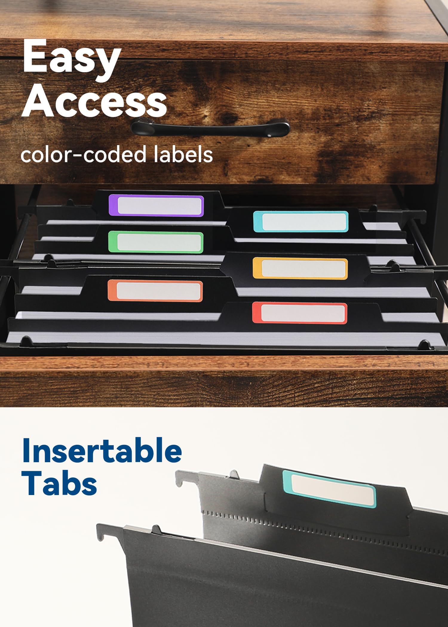 [6 Pack] Plastic High Capacity Hanging File Folders, 4" Expanding Pocket with Movable Dividers