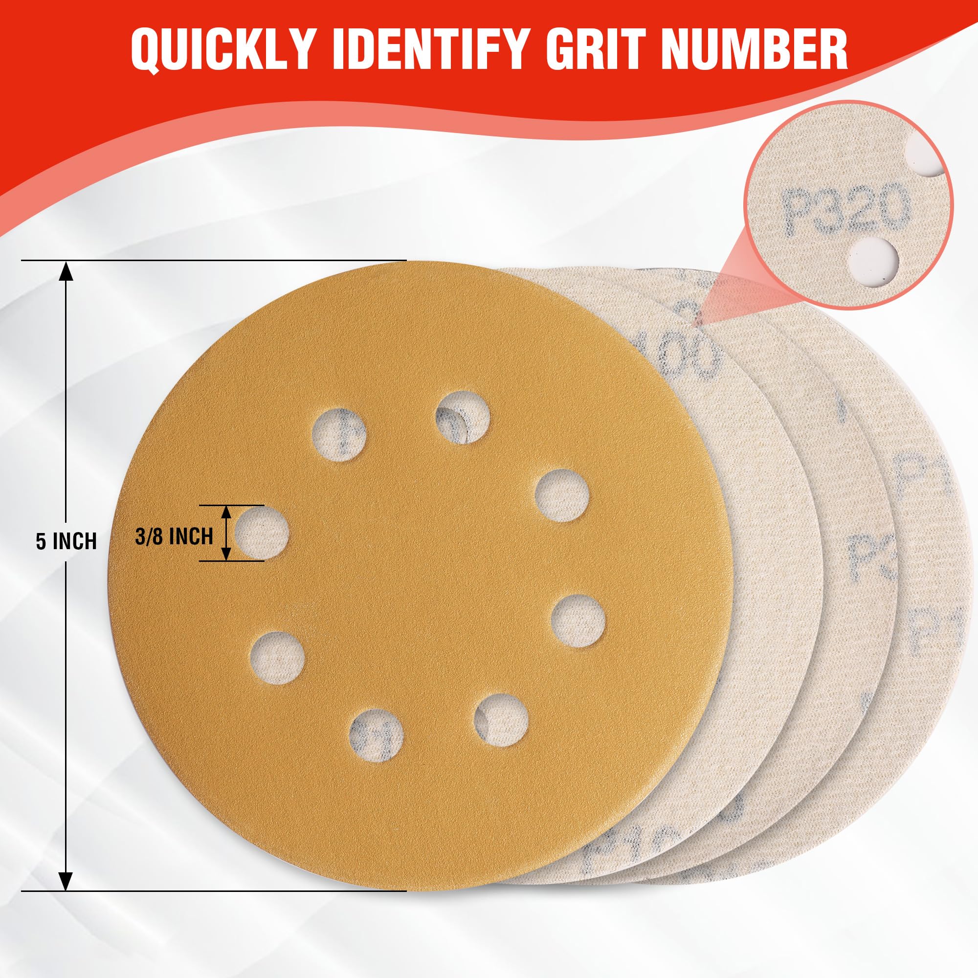 WORKPRO 150-piece Premium Sanding Discs Set, 5" 8 Holes Hook and Loop Sandpaper