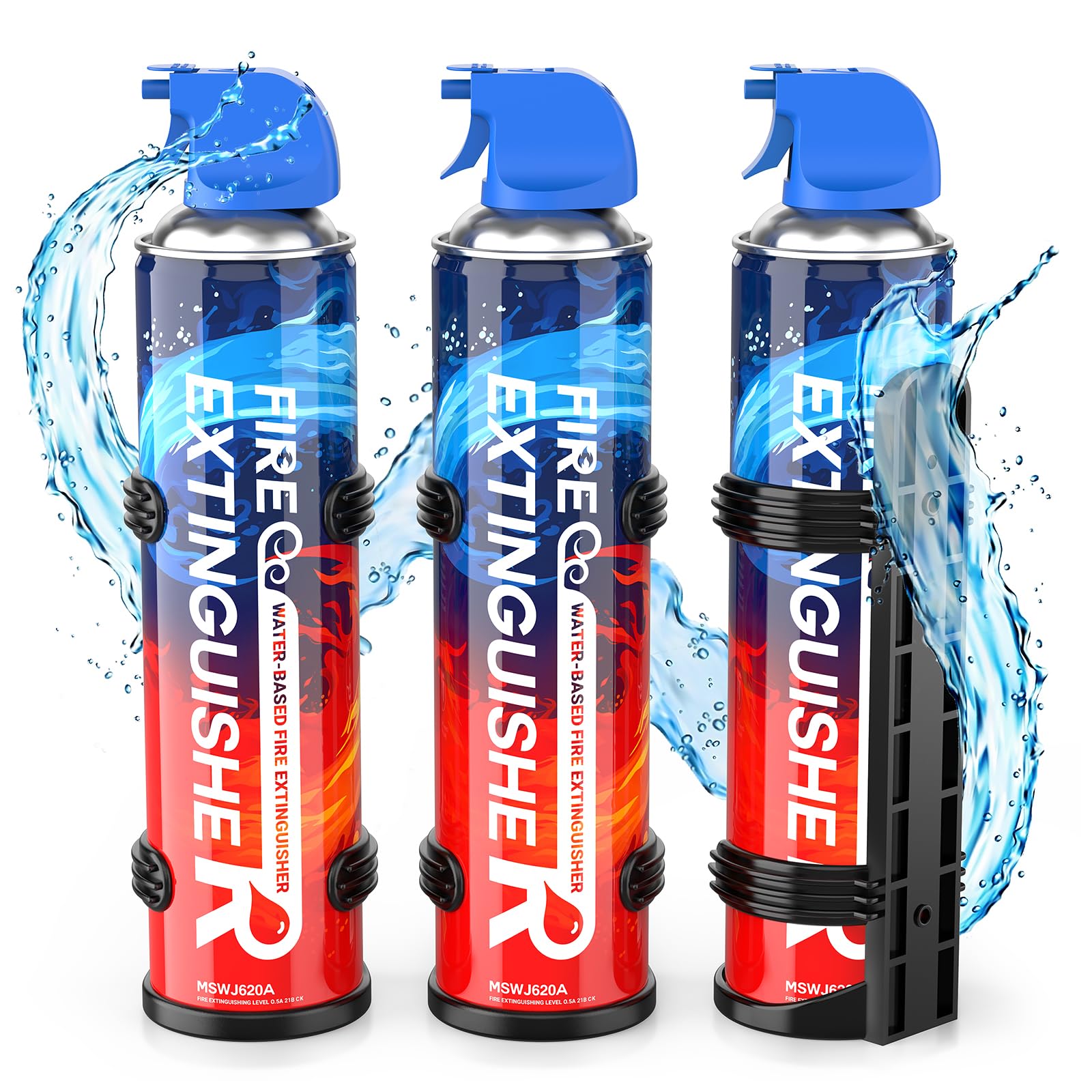 6-in-1 Small Portable Fire Extinguisher 680ml, Non-Toxic, Easy Clean with Wall Mount