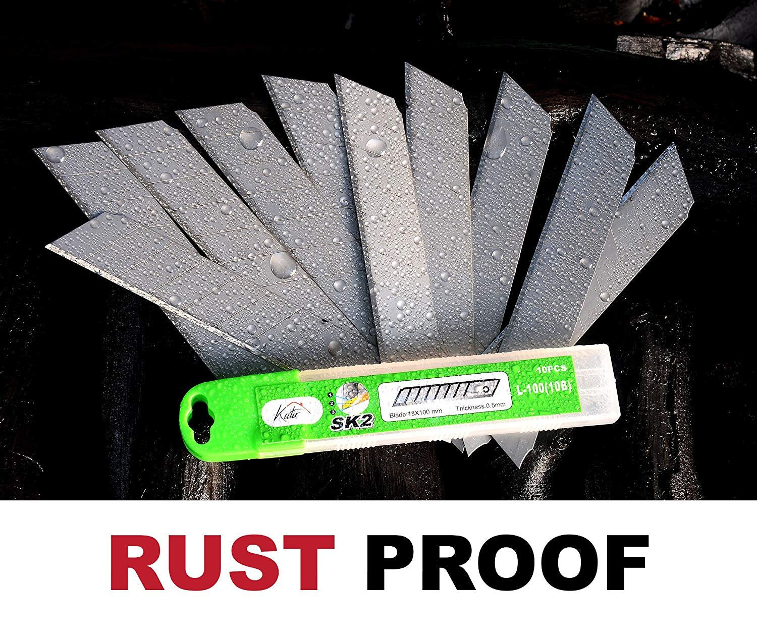 Box Cutter Utility Knife Replacement Blades (Pack of 10) - SK2 Metal 18mm Snap-Off Blade