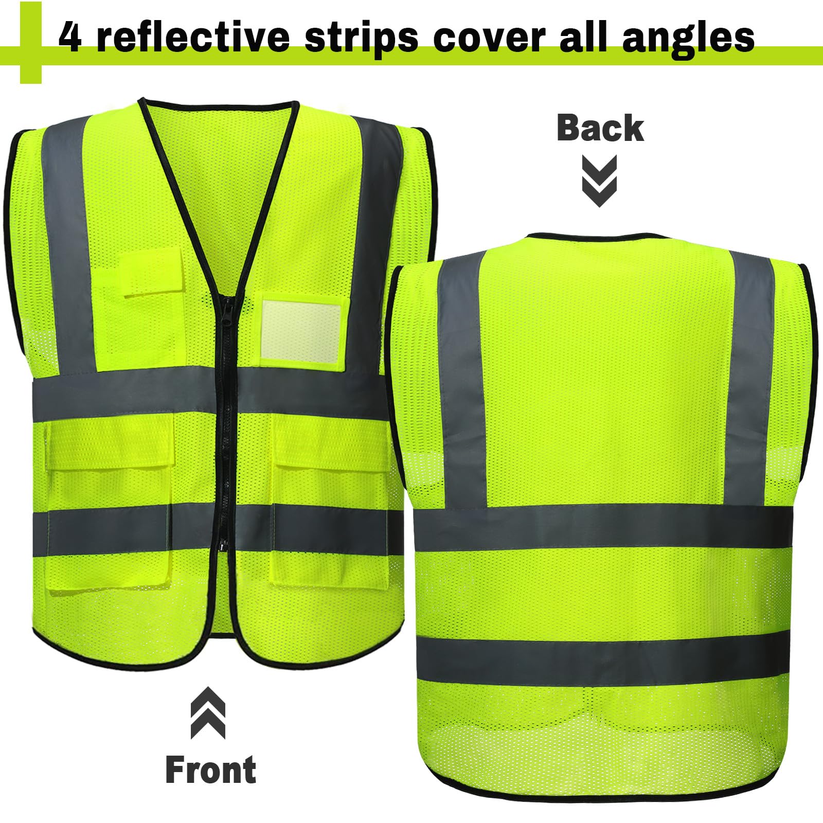 [15 /25 / 40 Packs] High Visibility Safety Vests with Pockets and Zipper