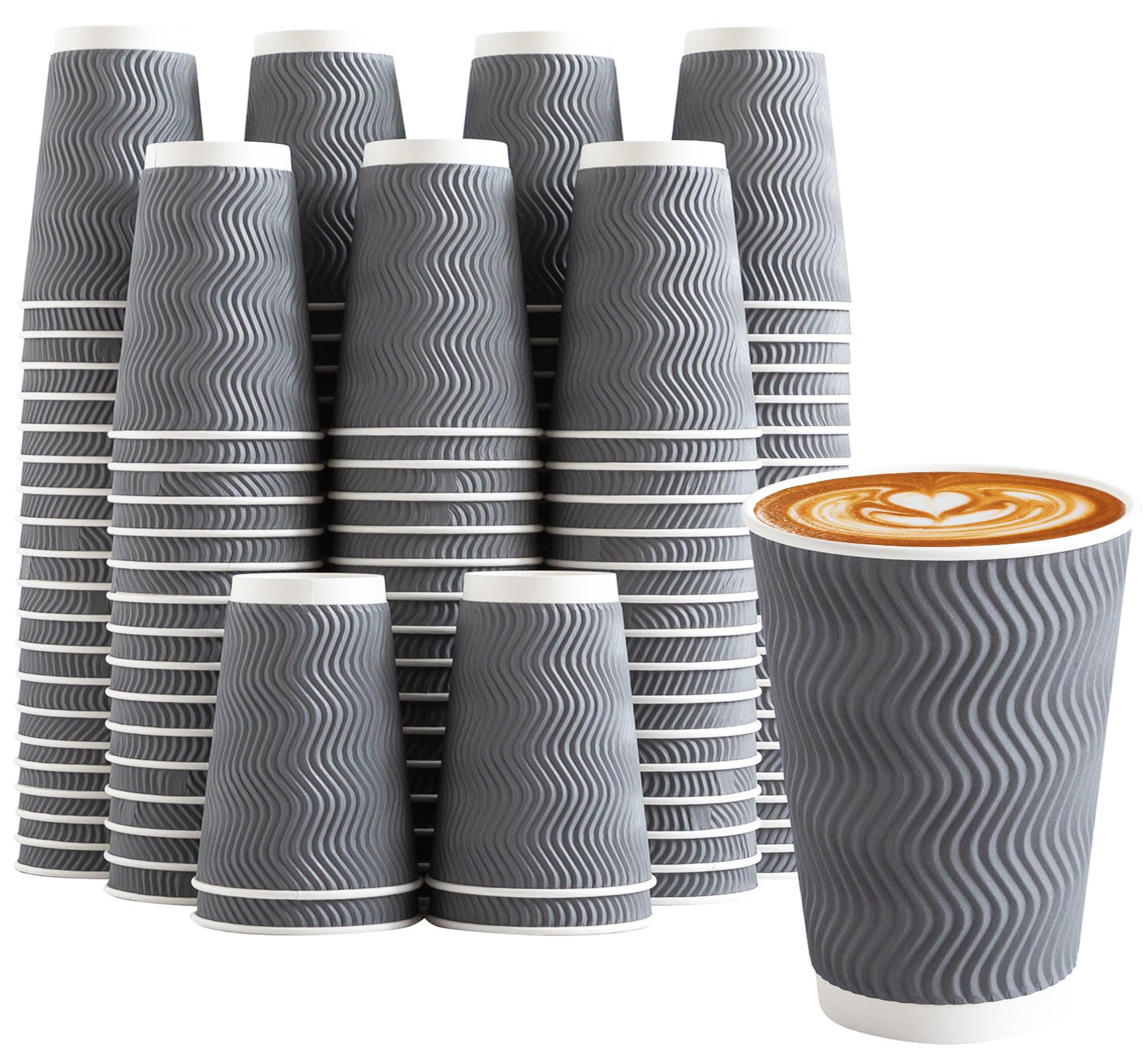 [120 PCS] Disposable Corrugated Insulated Ripple Wall Paper Cups, 12 & 16 oz