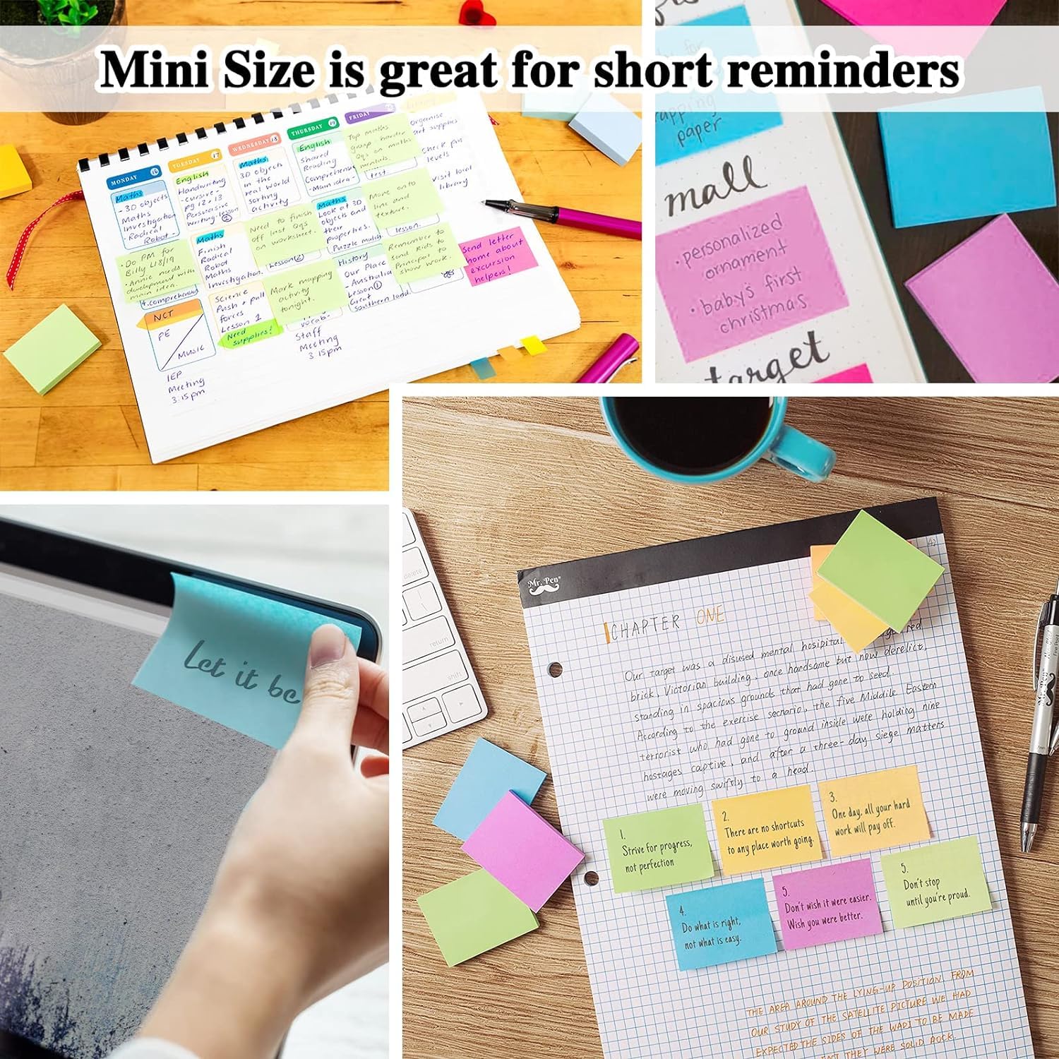 50 Pads Mini Sticky Notes 1.5X 2 inch, 100 Sheets/Pad, 4 Pastel Colors, Pink, Yellow, Green, Blue