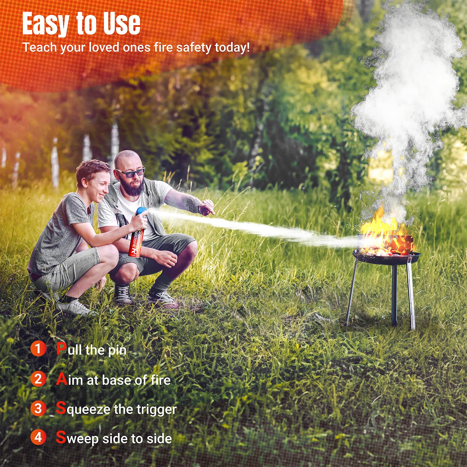 6-in-1 Small Portable Fire Extinguisher 680ml, Non-Toxic, Easy Clean with Wall Mount