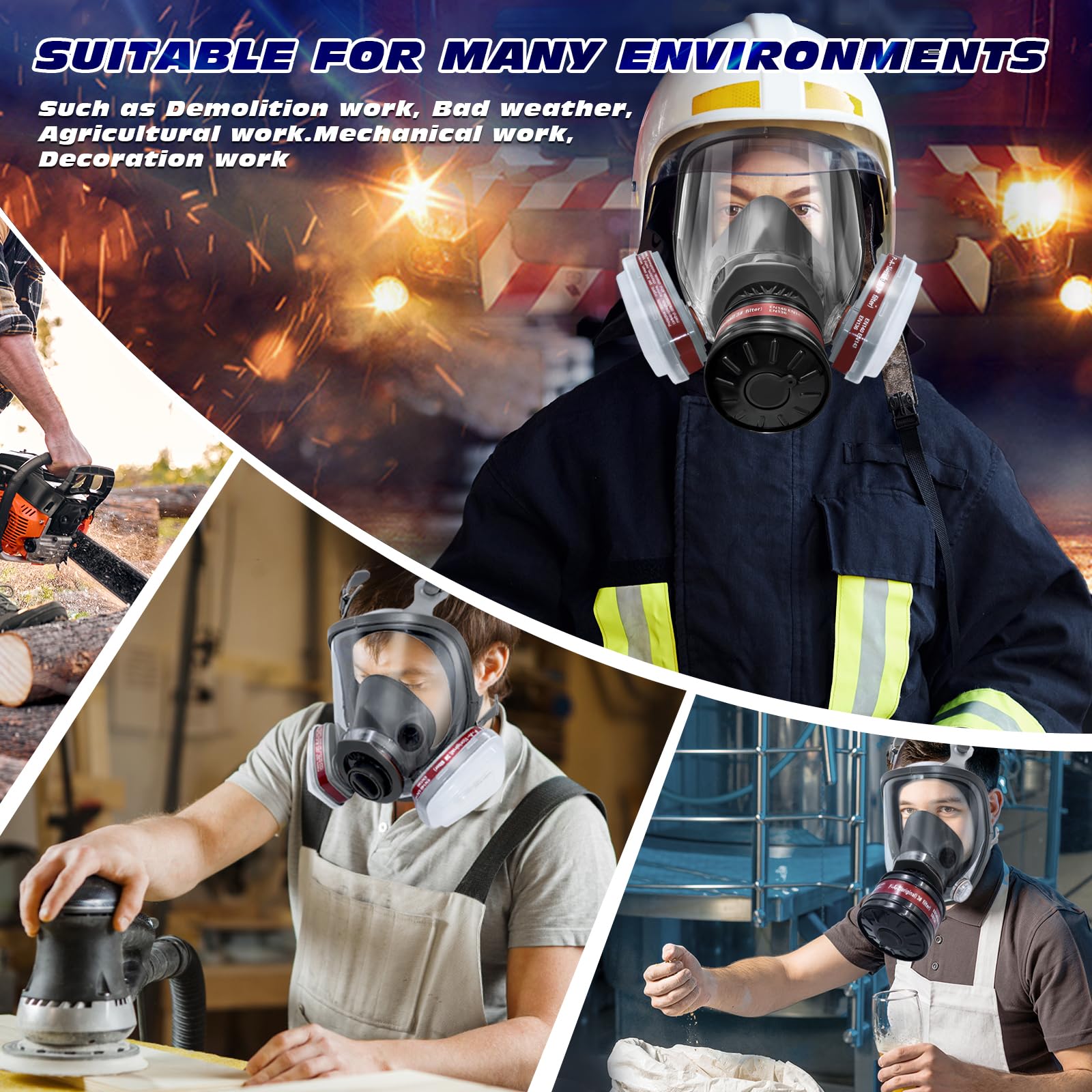 [1 PC] Full Face Gas Mask with 40mm & 6001 Activated Carbon Filter