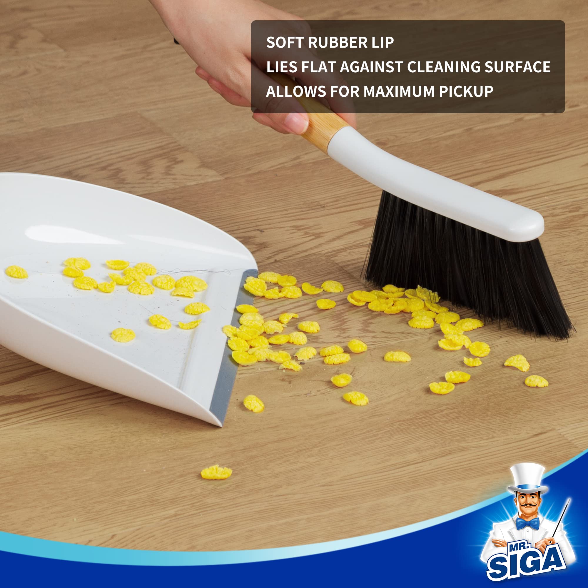 MR.SIGA Mini Dustpan and Brush Set with Bamboo Handle, 1 Set