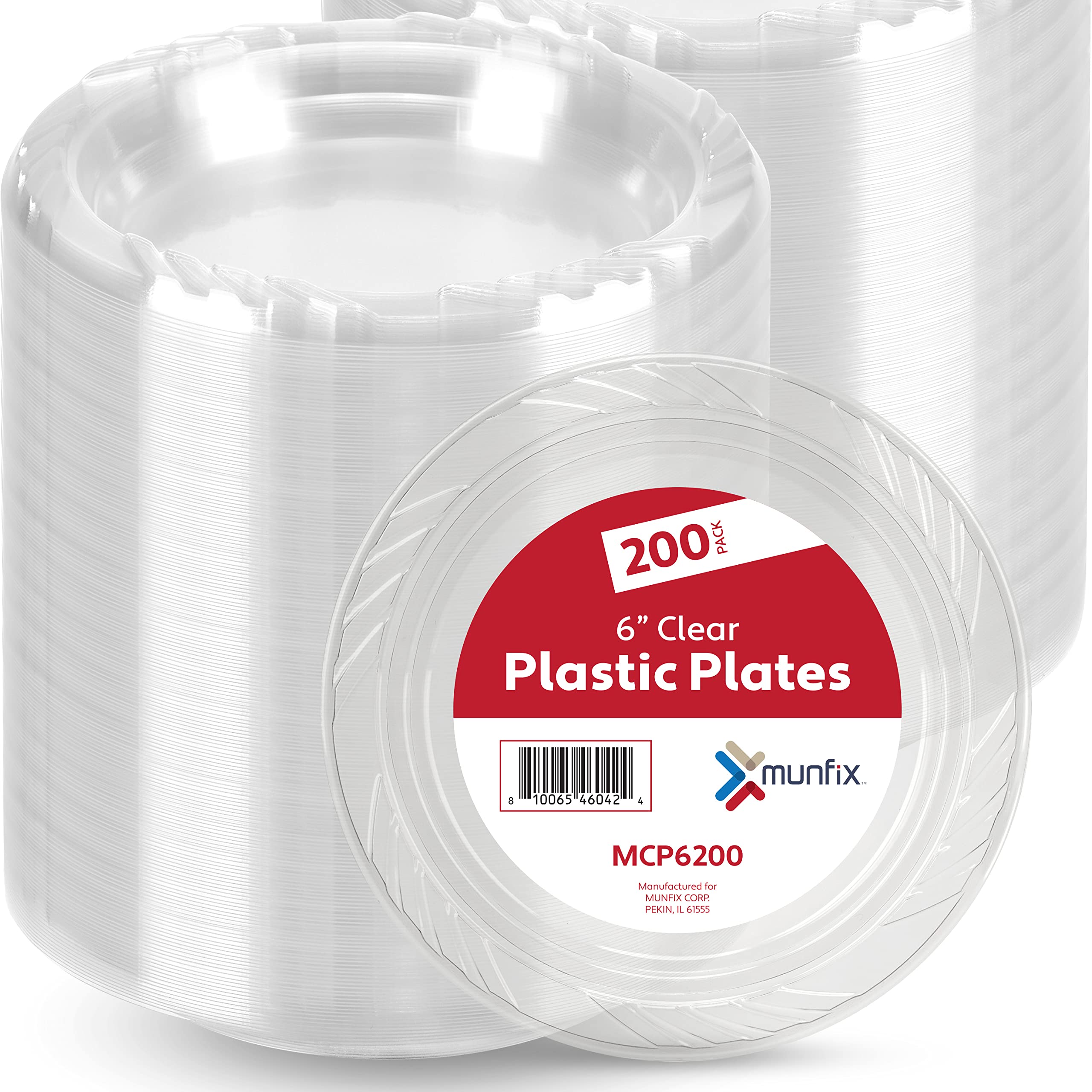 [200 PCS] 6 Inch Clear Plastic Small Plates, Microwavable, Recyclable