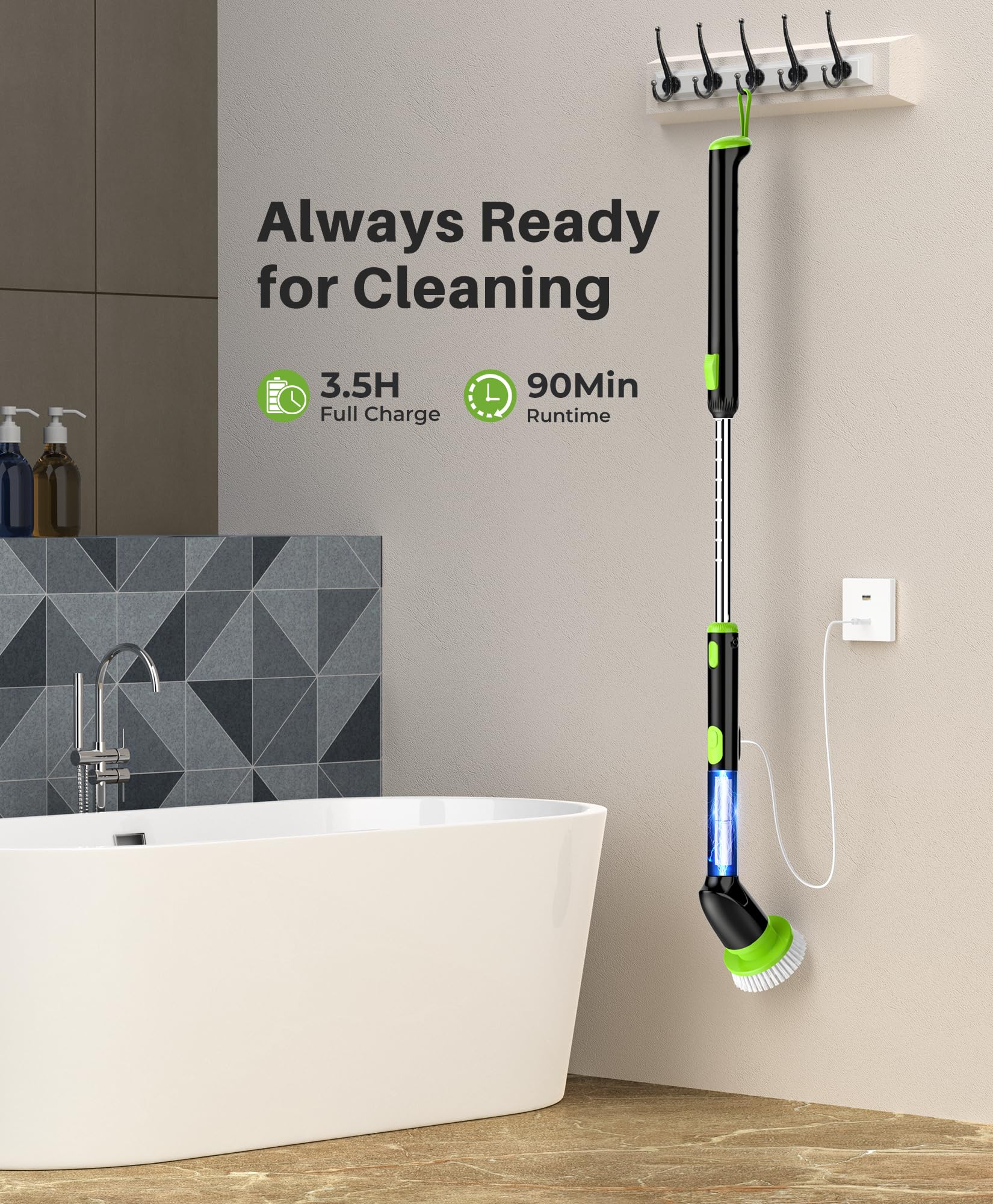 Electric Spin Scrubber, IPX7 Waterproof Bathroom Cleaner Brush