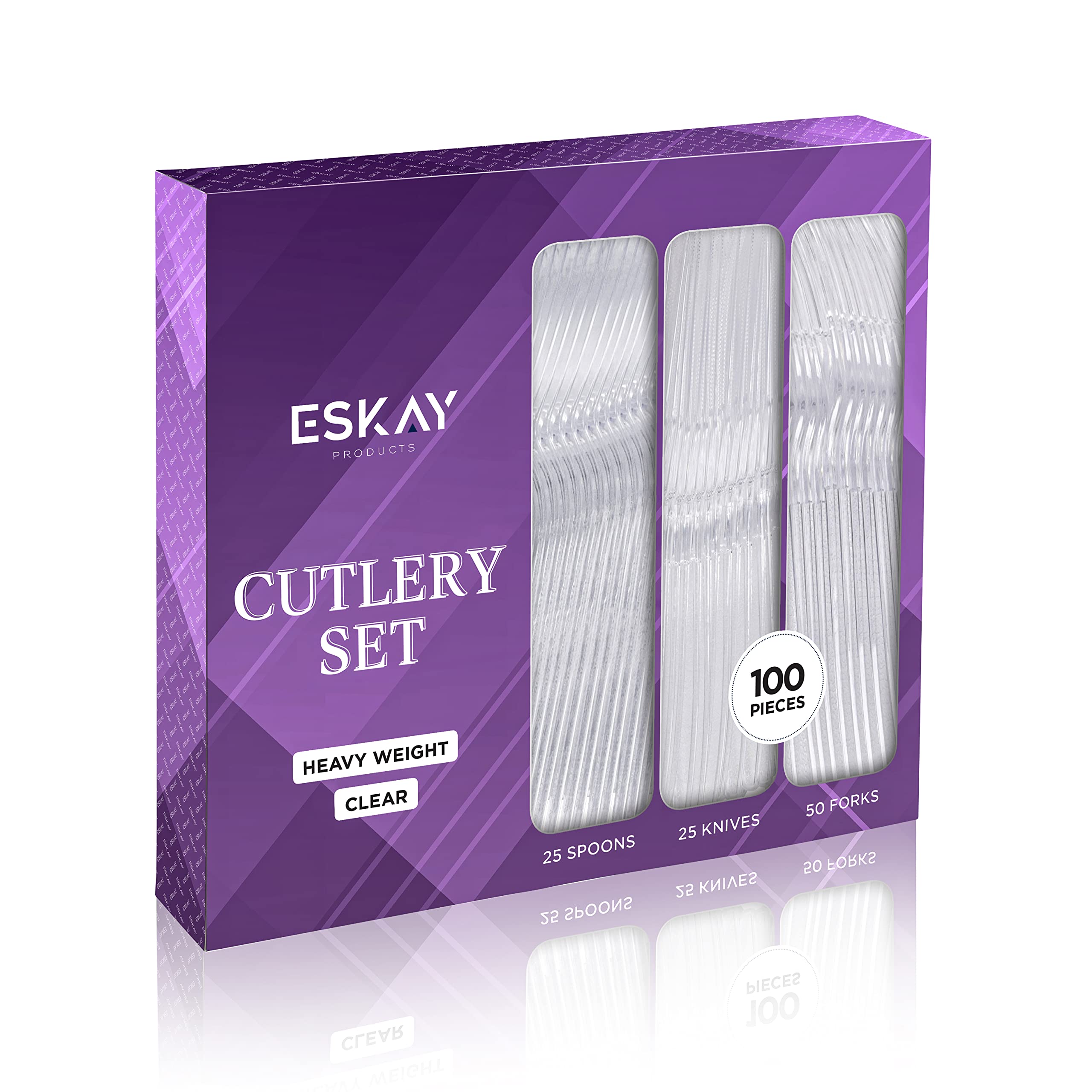 [100 PCS] Heavy Weight Plastic Silverware Set - 50 Forks, 25 Knives, 25 Spoons