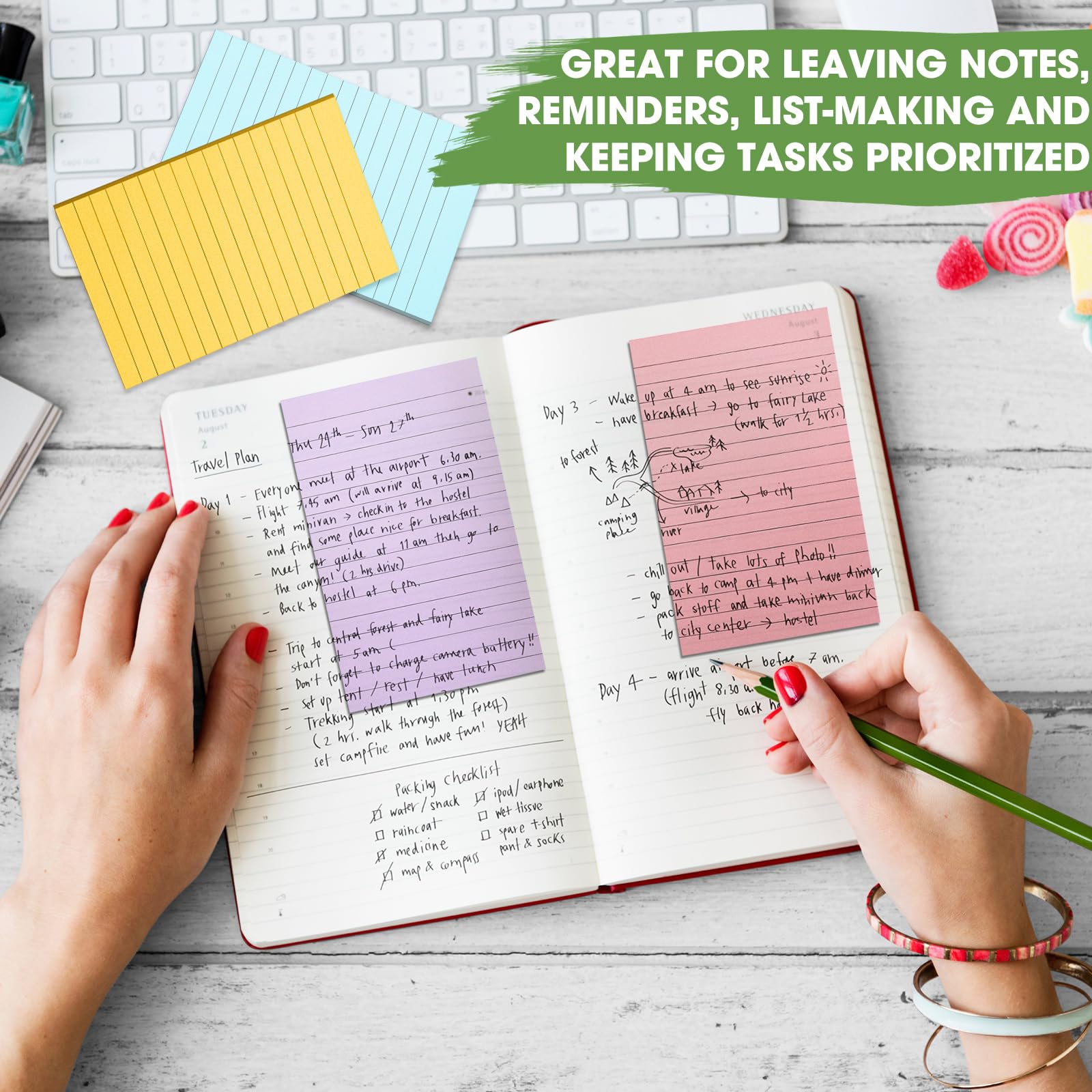 48 Pcs Lined Sticky Notes 4 x 6 Self Stick Note Pads 6 Bright Colors, 50 Sheets Pad