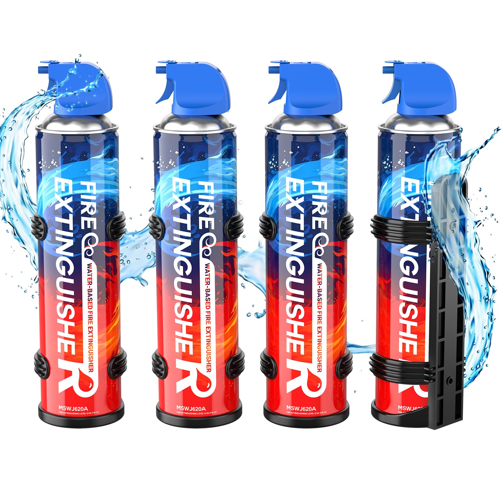 6-in-1 Small Portable Fire Extinguisher 680ml, Non-Toxic, Easy Clean with Wall Mount