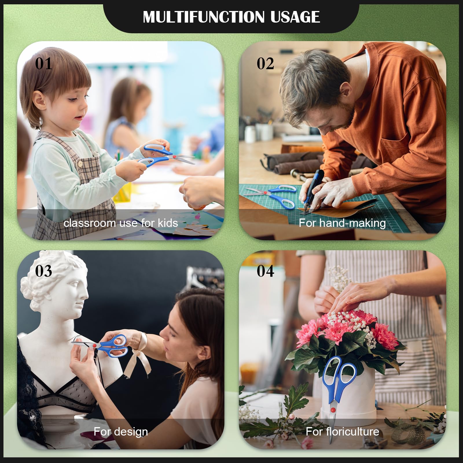 50 Pack Multipurpose Scissors Bulk (Blue, Green, Red, Black, 7.5 Inch)