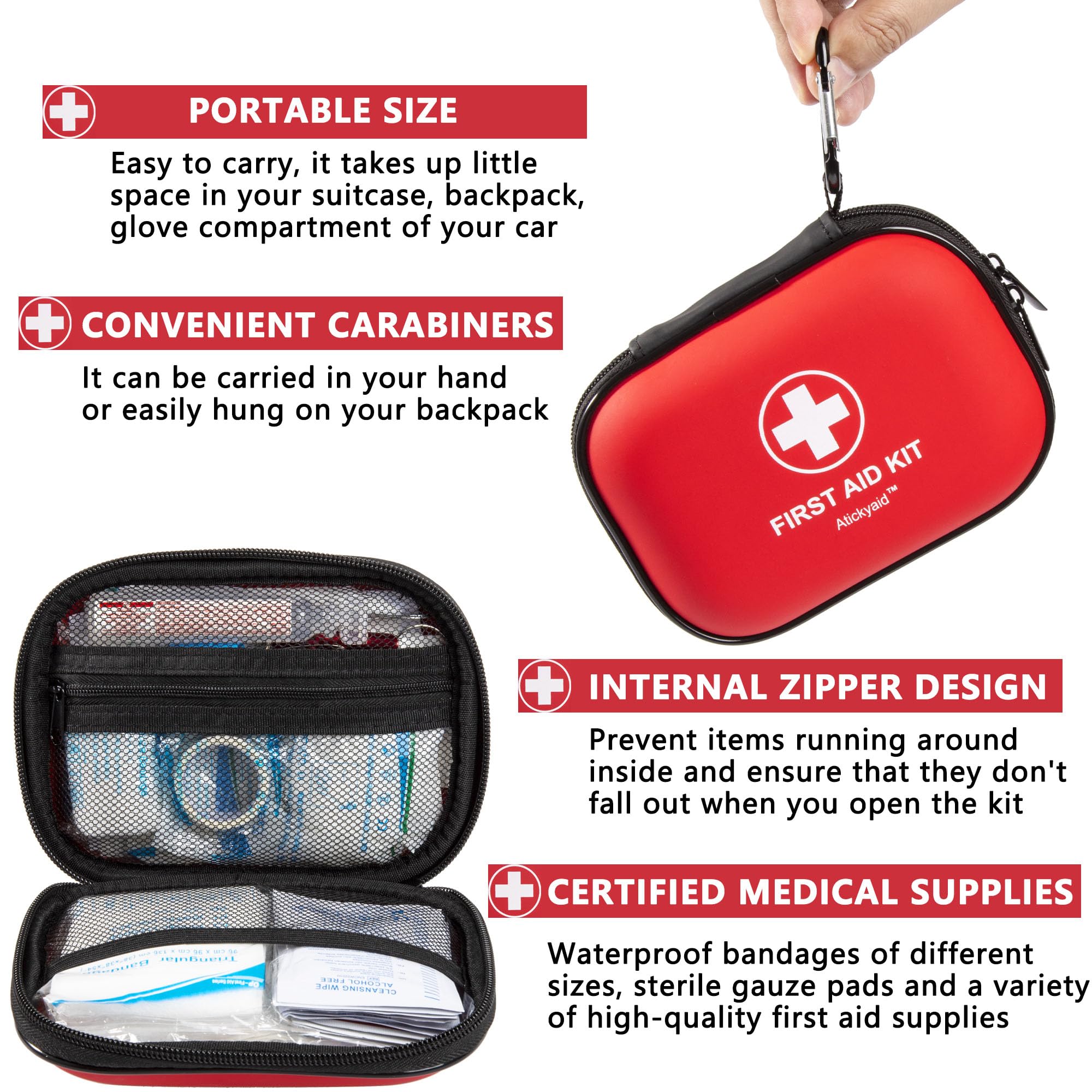 Mini First Aid Kit - 120 Piece Small Waterproof Hard Shell Medical Kit
