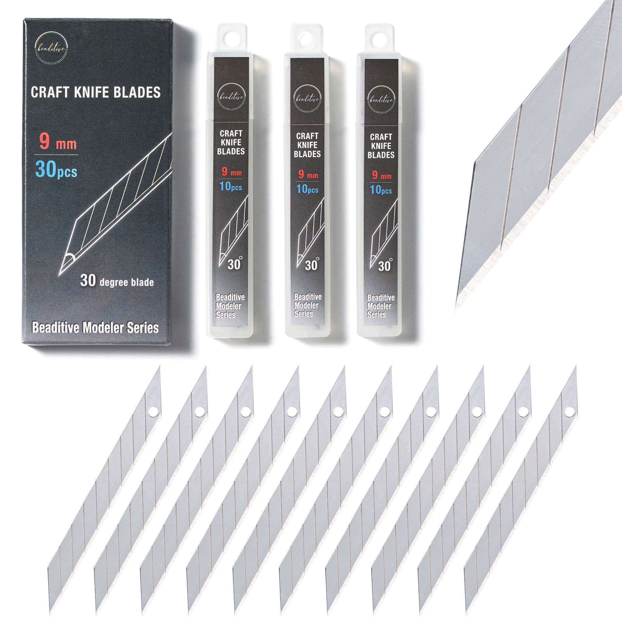 [30 Pac] 9mm Beaditive 30 Degree Snap-Off Utility Knife Blade