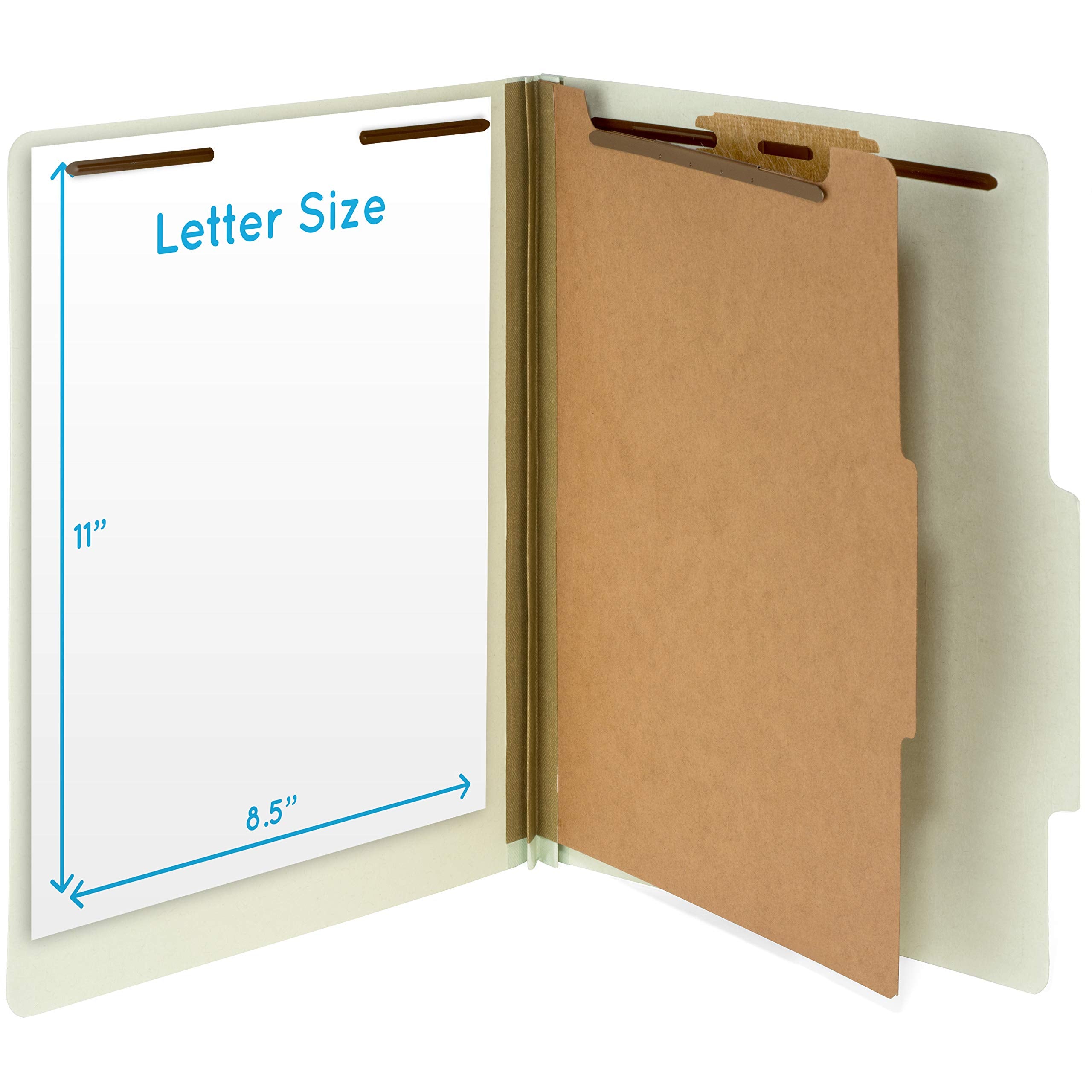 [10 Pack] Letter Size Gray Green Classification Folders - 1 Divider 2 Inch Tyvek Expansions
