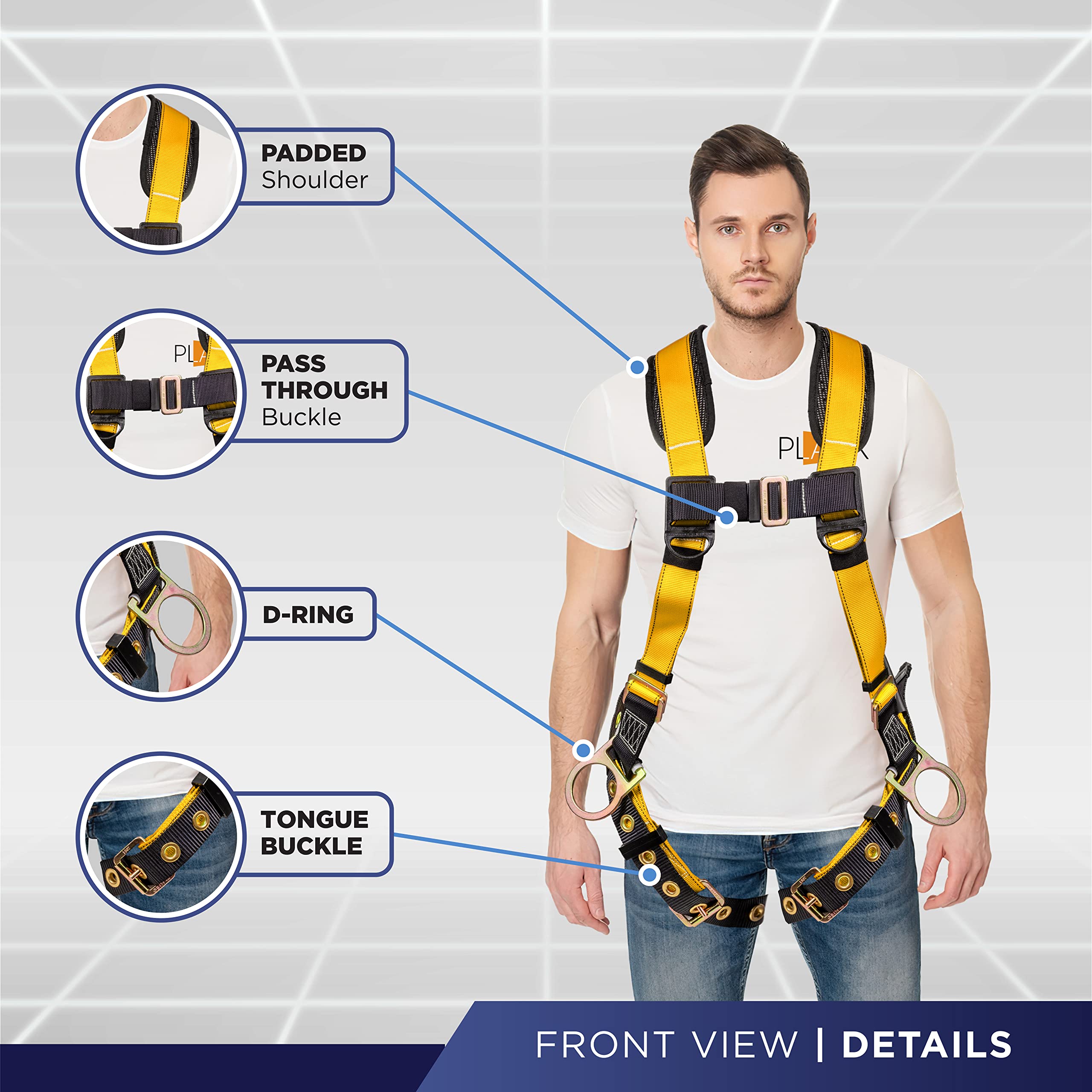[1 Pack] Fall Protection 5pt Safety Harness w/ OSHA ANSI Compliant Personal Equipment