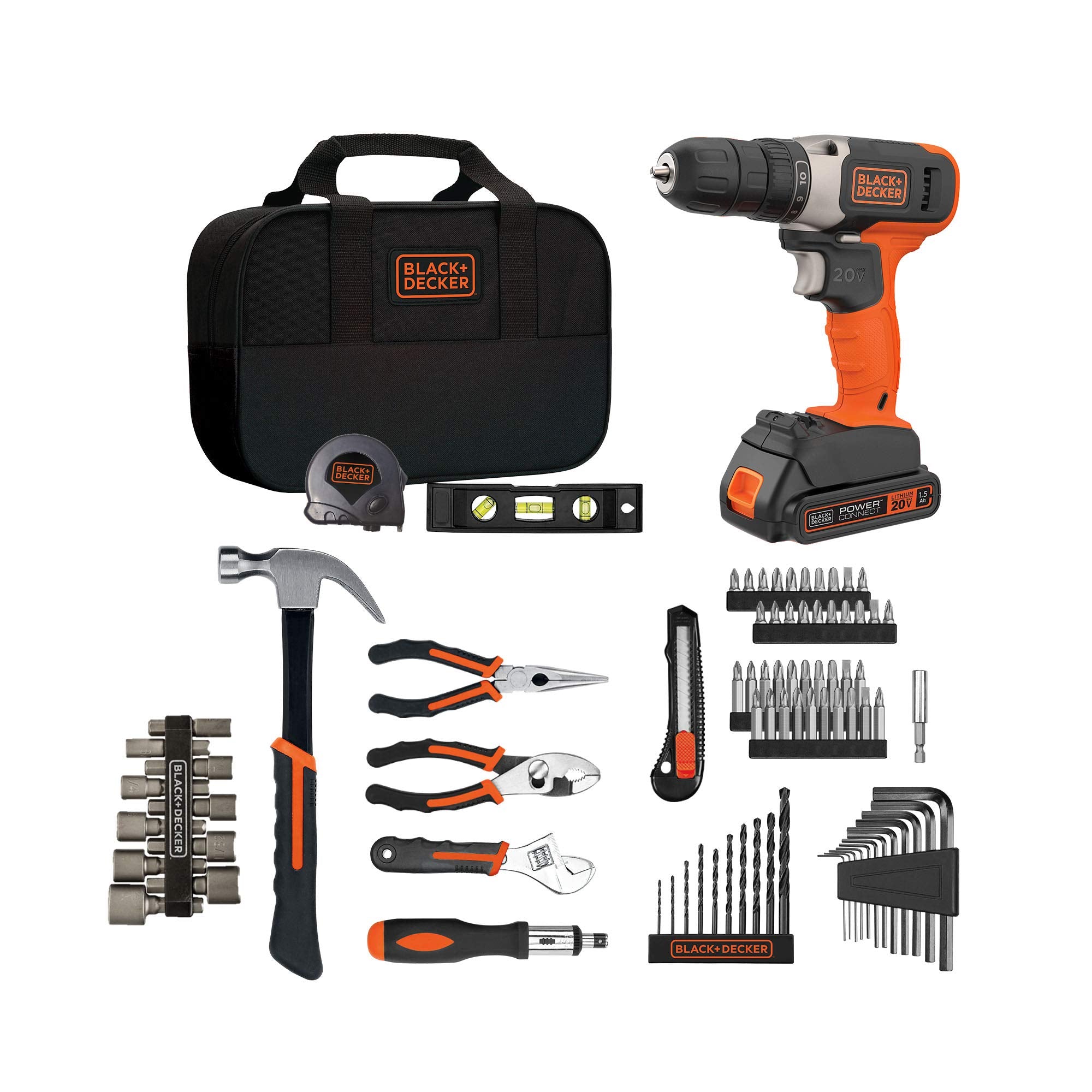 BLACK+DECKER Home Tool Kit with 20V MAX Drill/Driver, 83-Piece (BDPK70284C1AEV), BDPK70284C1AEV
