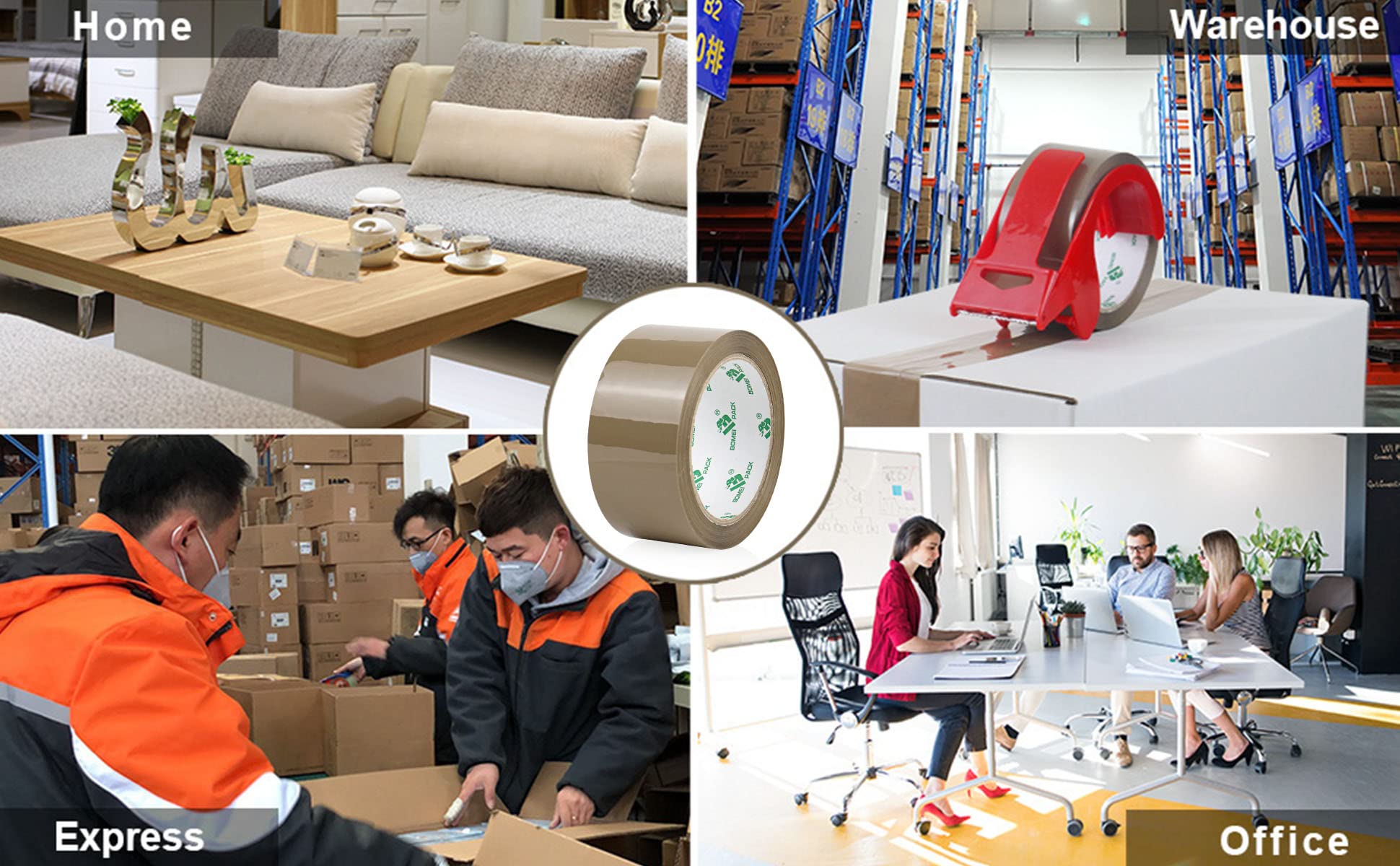 Brown Packing Tape with Dispenser, 2.4 Mil 1.88 Inch x 60 Yards, 6 Refills Rolls