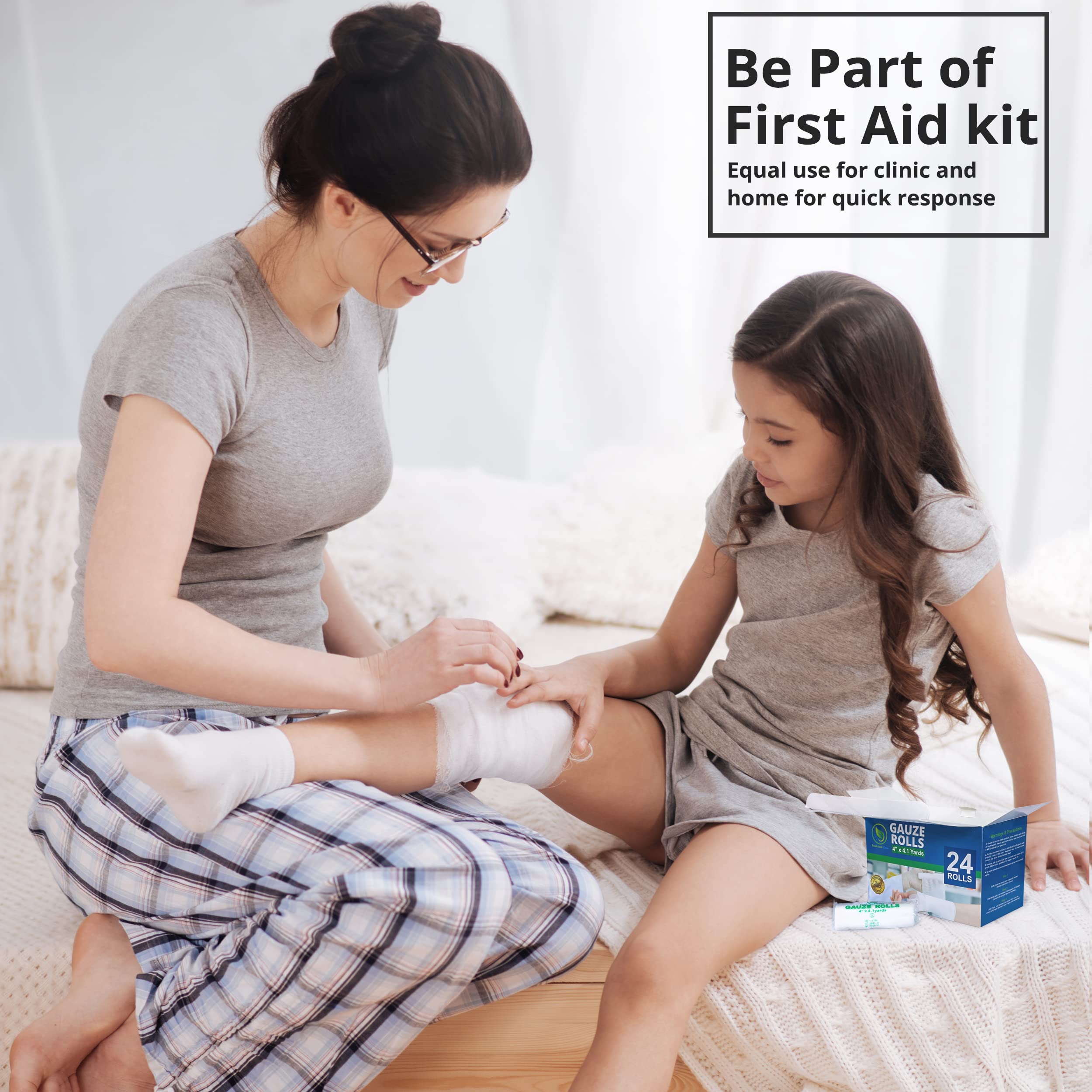 [24 Pack] Premium Gauze Rolls - 4" x 4.1 Yards Individually Wrapped, First Aid conforming bandages + Bonus Medical Tape