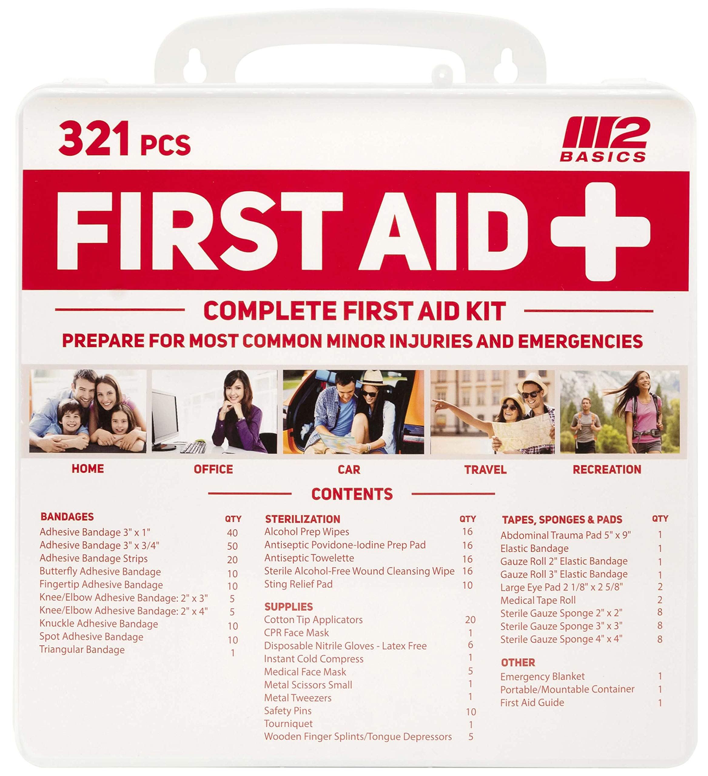 M2 BASICS Complete 321 Piece Emergency First Aid Kit