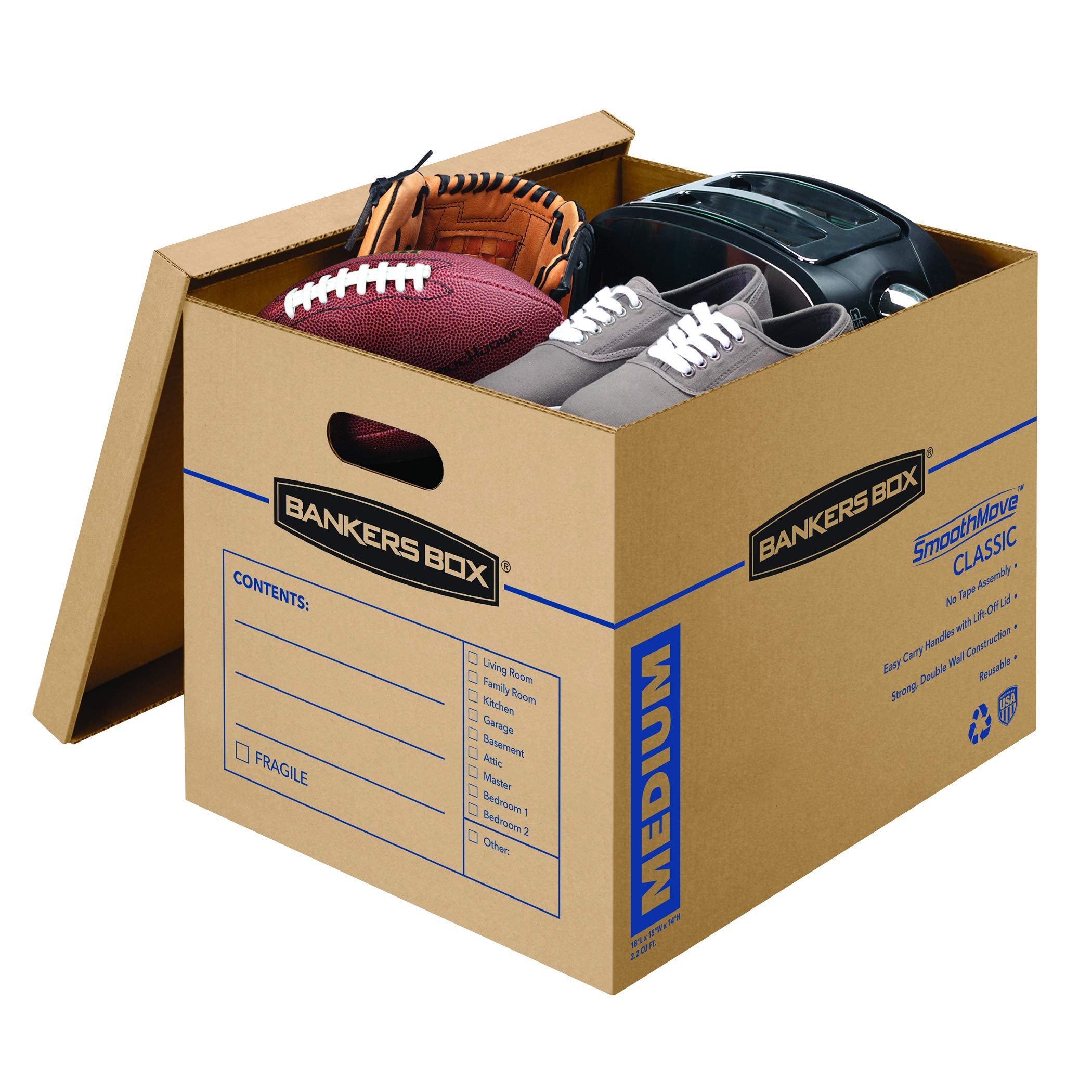 Bankers Box 20 Pack Medium Classic Moving Boxes, Tape-Free with Reinforced Handles