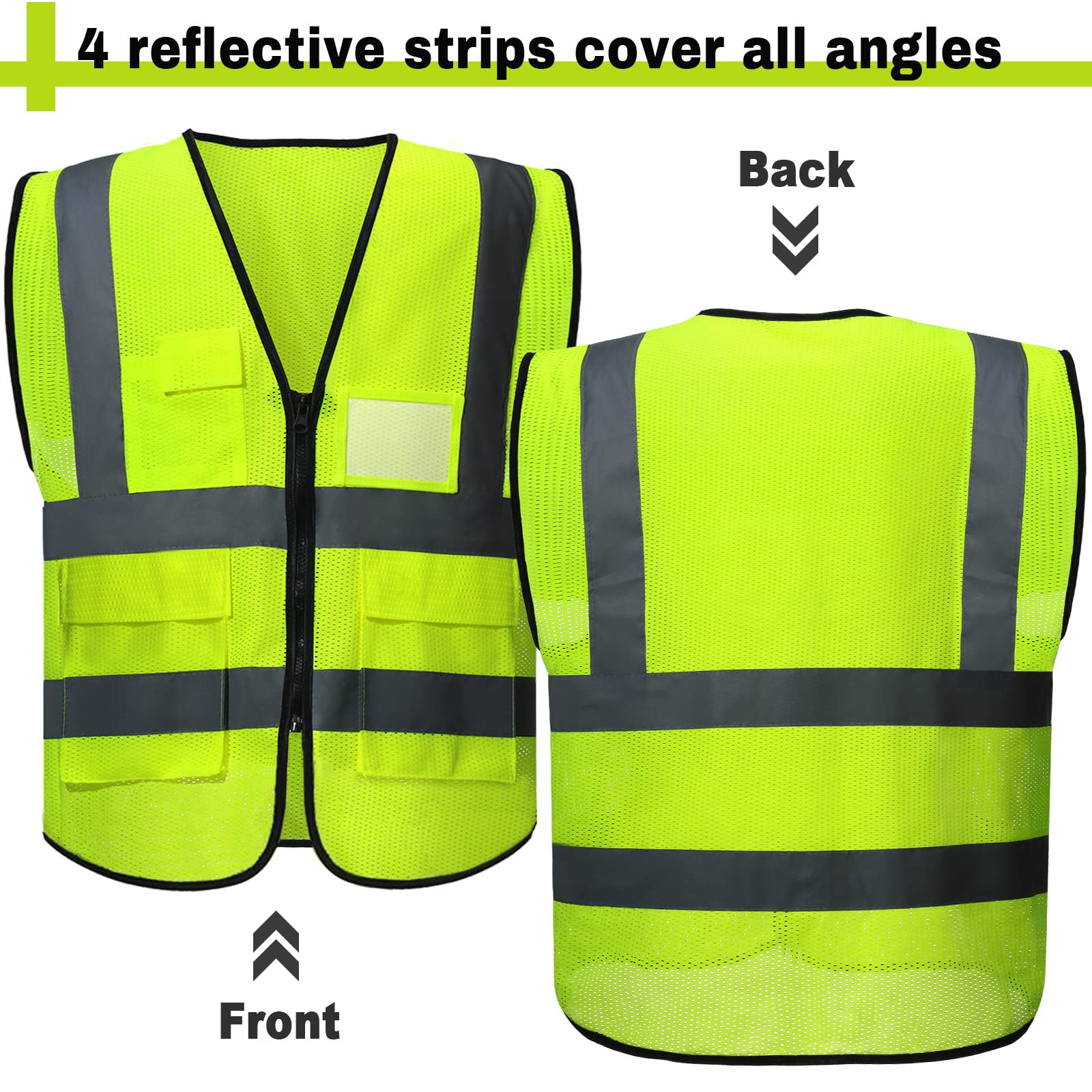 [15 /25 / 40 Packs] High Visibility Safety Vests with Pockets and Zipper