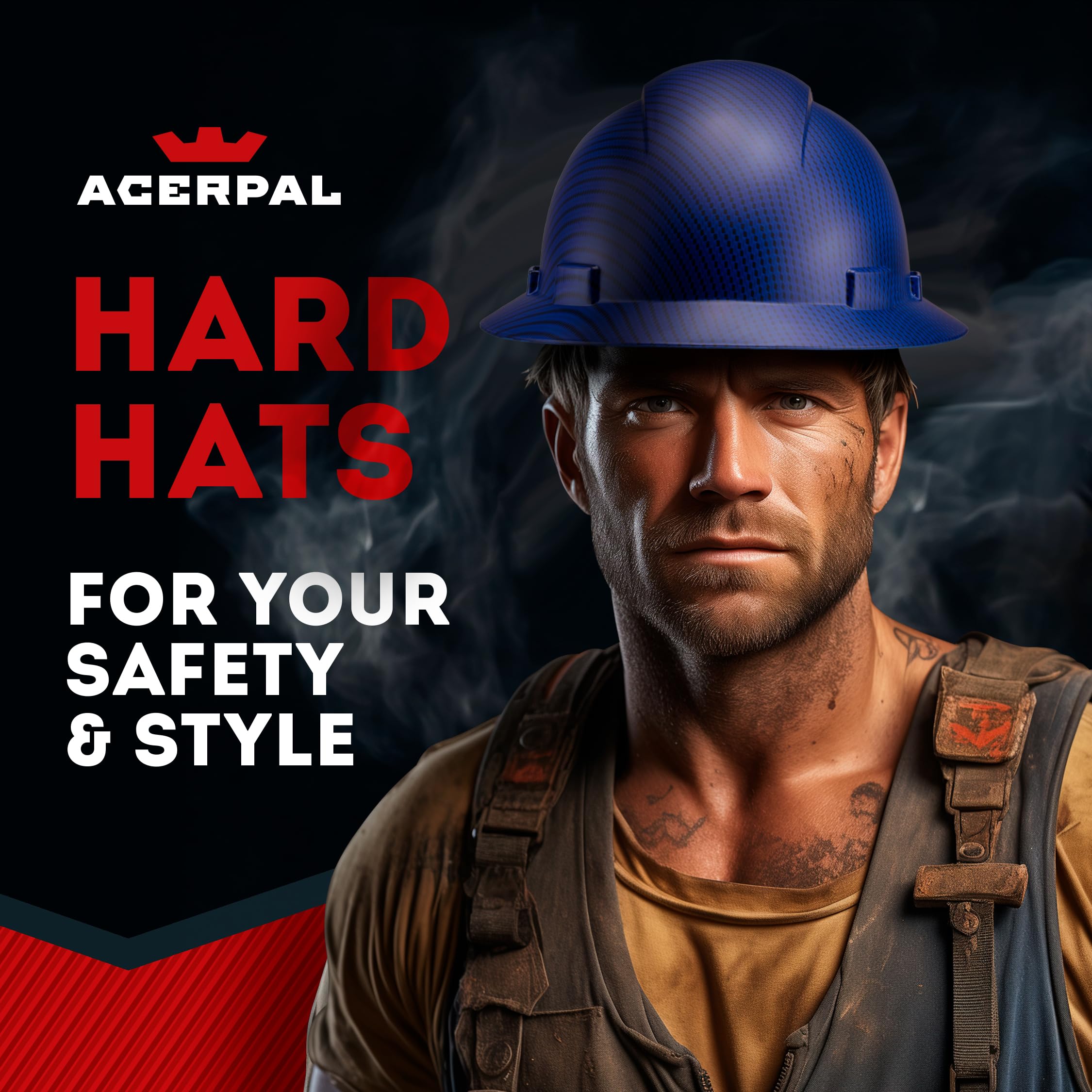 [1 PC] Full Brim Vented Carbon Fiber Matte Finish OSHA Hard Hat with 6-Point Suspension