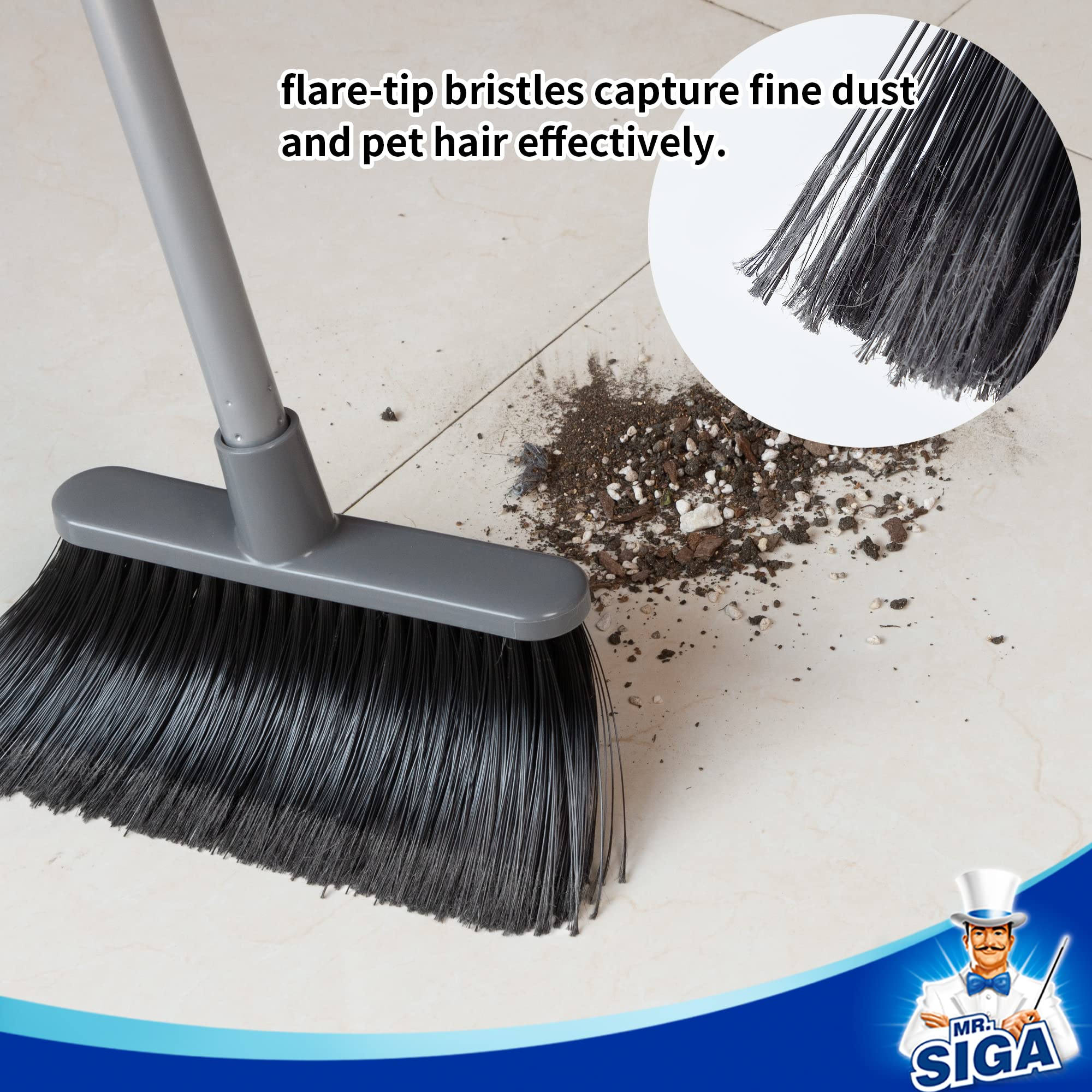 MR.SIGA Broom and Dustpan Set with Adjustable Long Handle