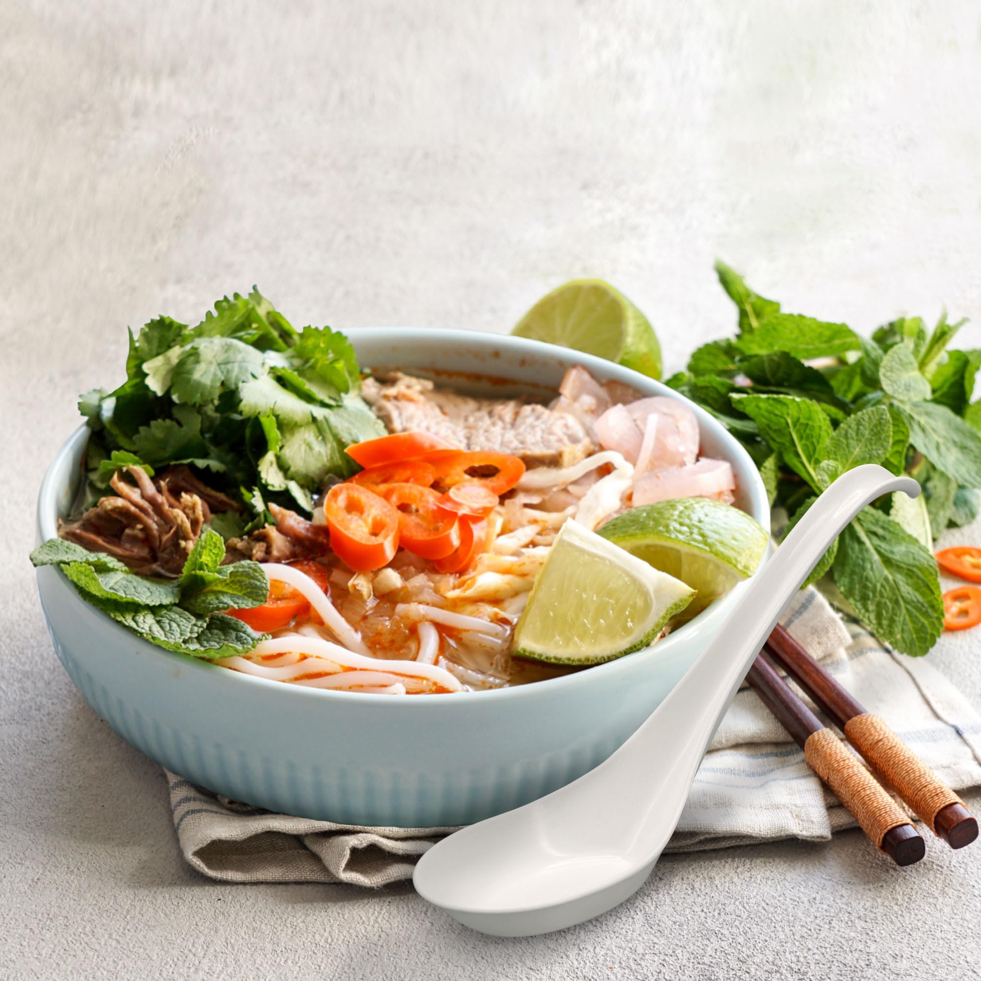 [600 PCS] Disposable Large Asian Soup Spoons with Hook