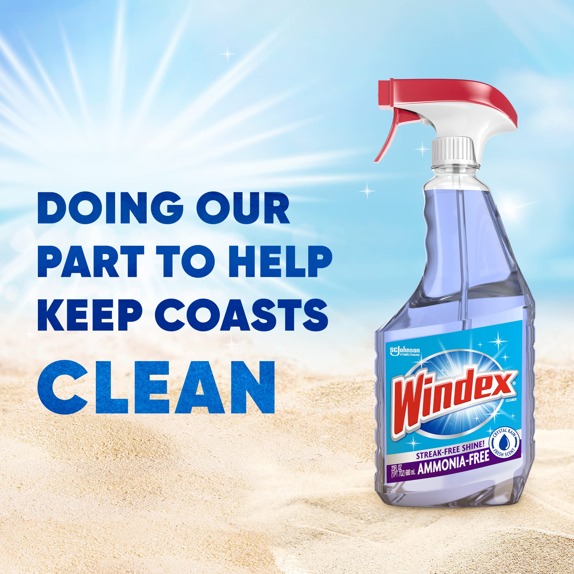 Windex Ammonia-Free Glass and Window Cleaner Spray Bottle, Crystal Rain Scent, 23 & 32 Fl Oz