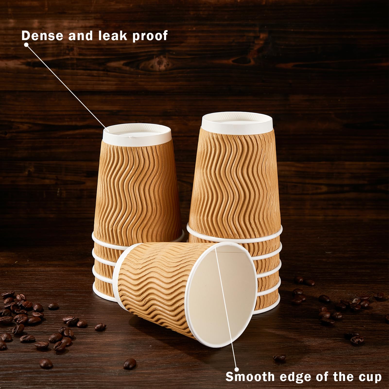 [120 PCS] Disposable Corrugated Insulated Ripple Wall Paper Cups, 12 & 16 oz