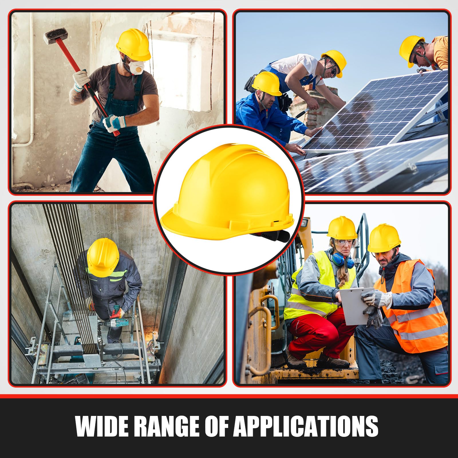 [10 Pcs] Suspension Hard Hat for Construction, Ratchet Cap Style w/ Self Adjusting Straps for Man & Woman