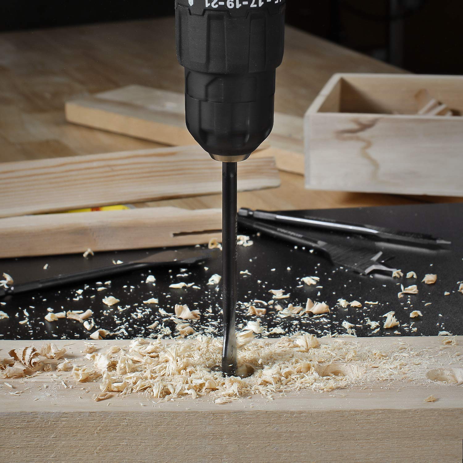 13-Piece Spade Drill Bit Set in SAE, Paddle Flat Bits for Woodworking, Nylon Storage Pouch Included