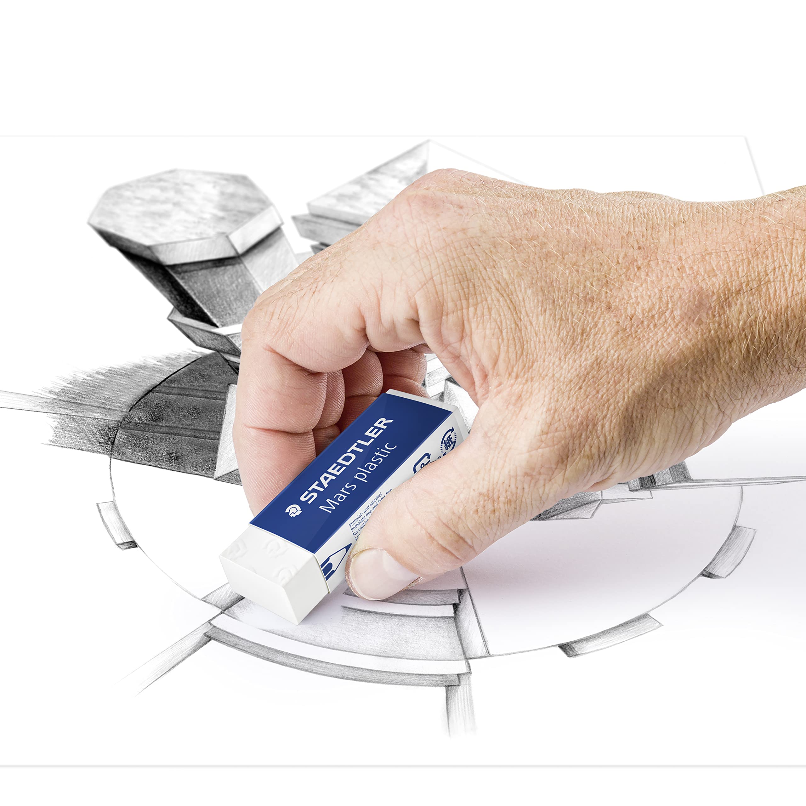 STAEDTLER Mars Plastic, White, Latex-free, Minimal Crumbling, 4 Pack (526 50 BK4)