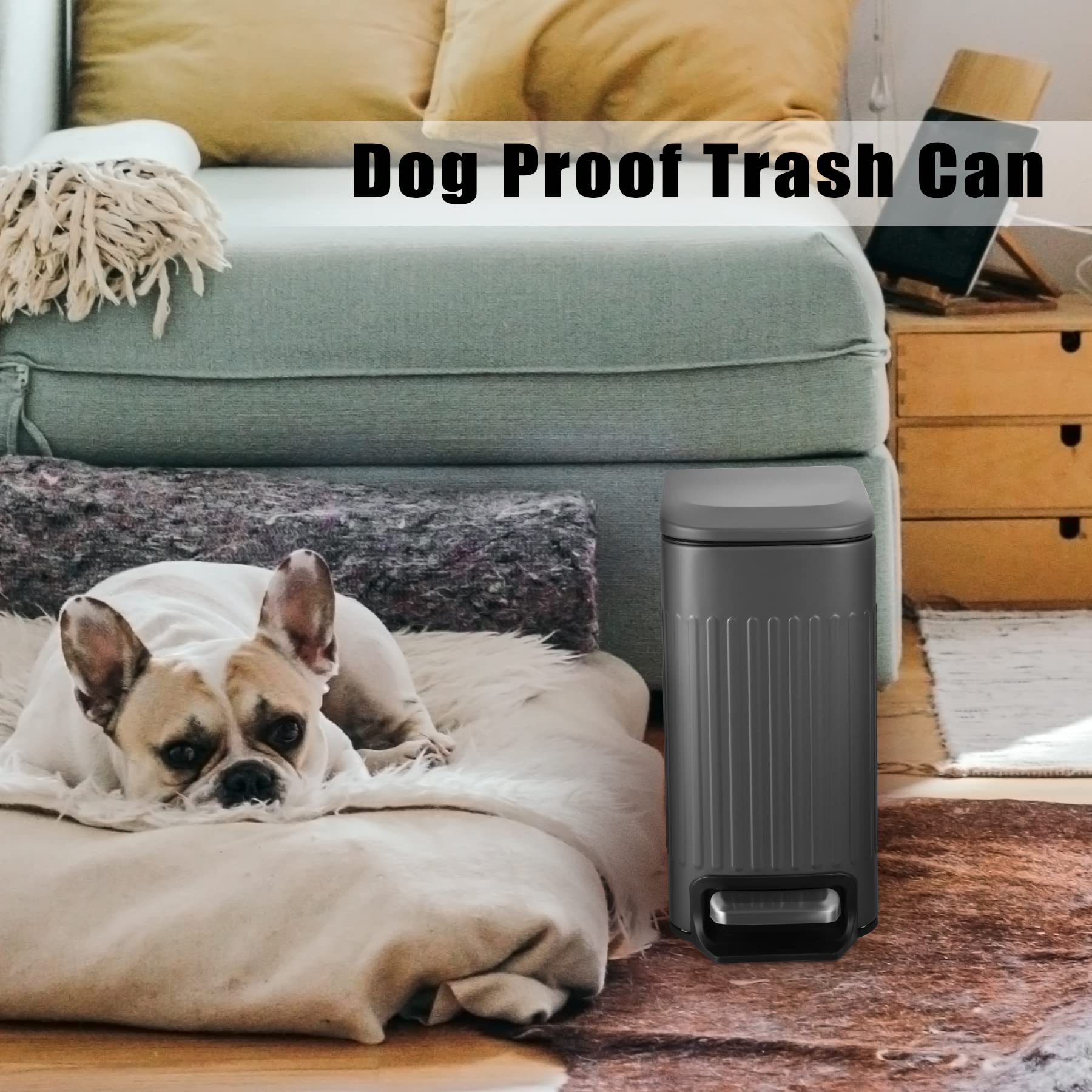 Slim Bathroom Trash Can with Lid Soft Close, 6 Liter/1.6 Gallon