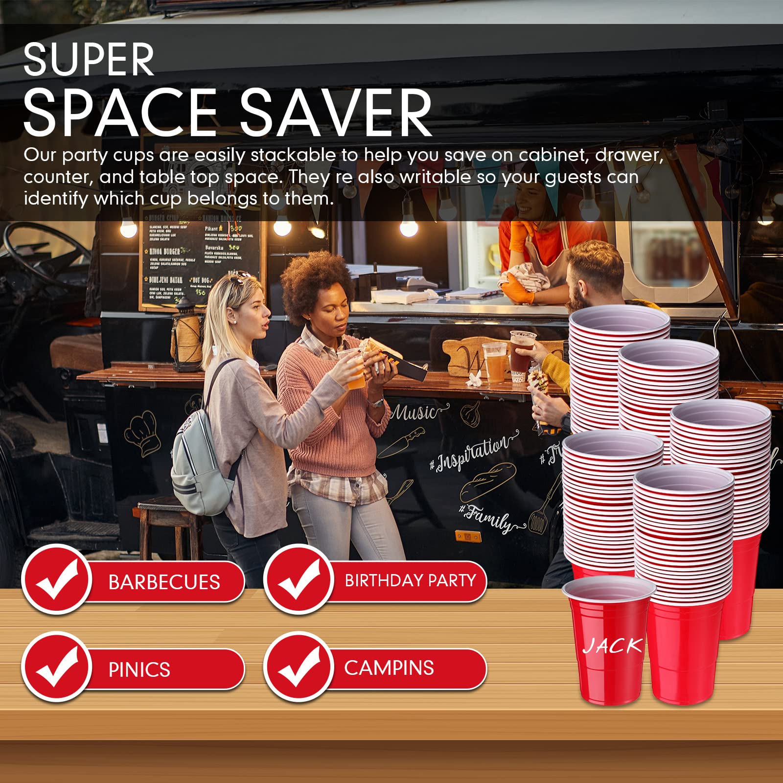 [200 PCS] 16 oz. Plastic Disposable Party Cups