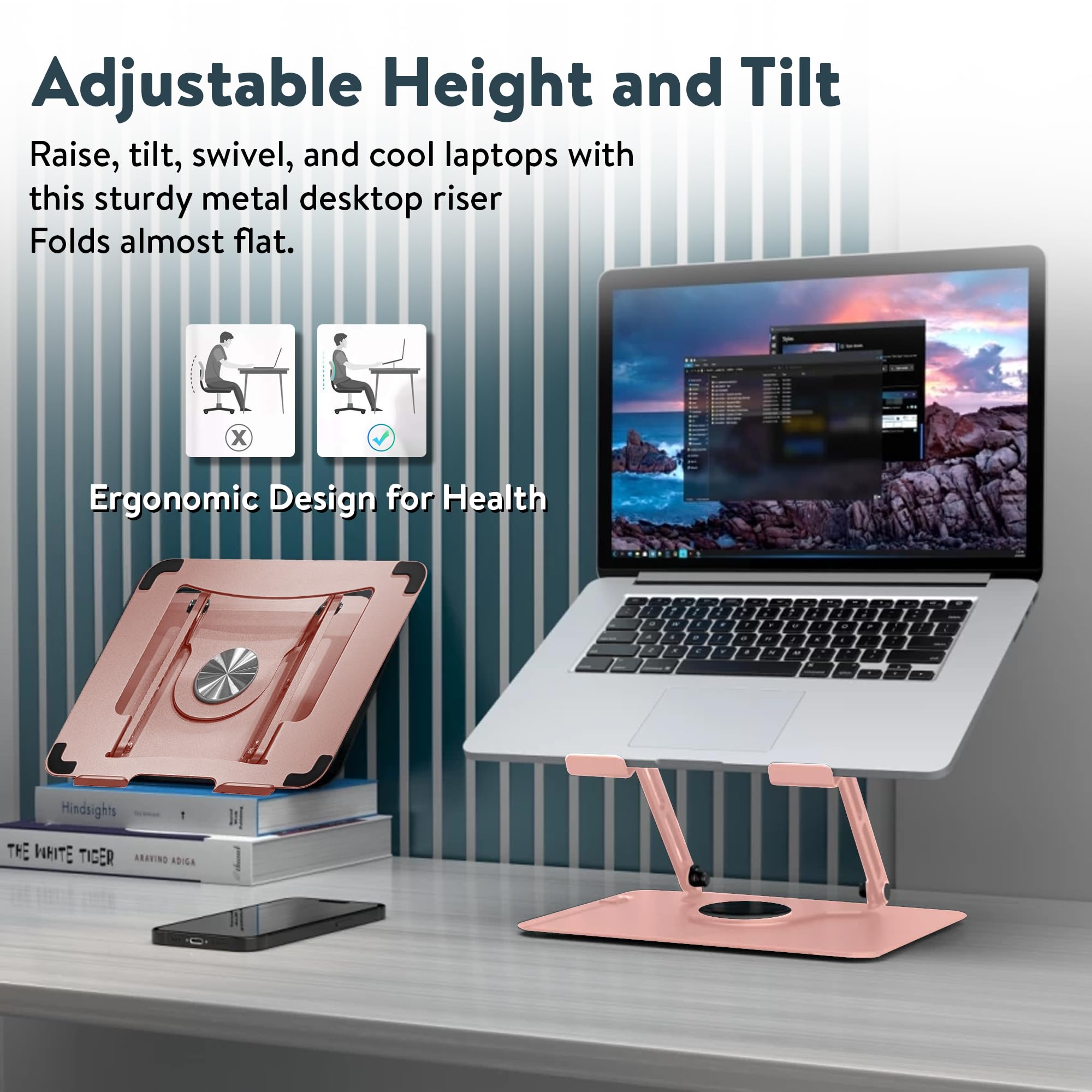 [1 PC] Swivel Laptop Stand for Desk, Adjustable-Raise, Tilt, Collapsible