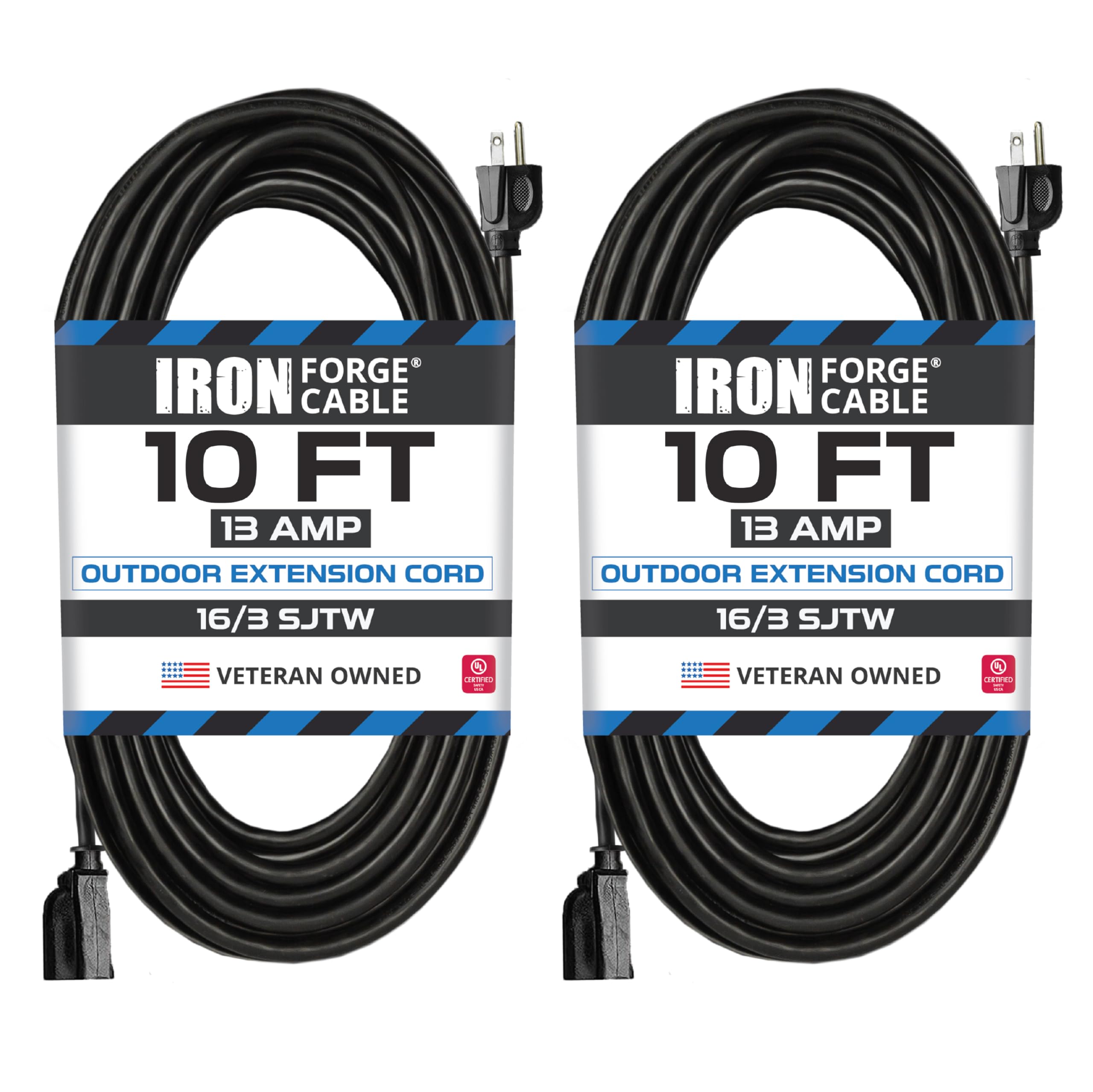 Weatherproof Outdoor Extension Cord, 16/3 SJTW Heavy Duty Black Extension Cord 3 Prong, 13 Amp Exterior Power Cable