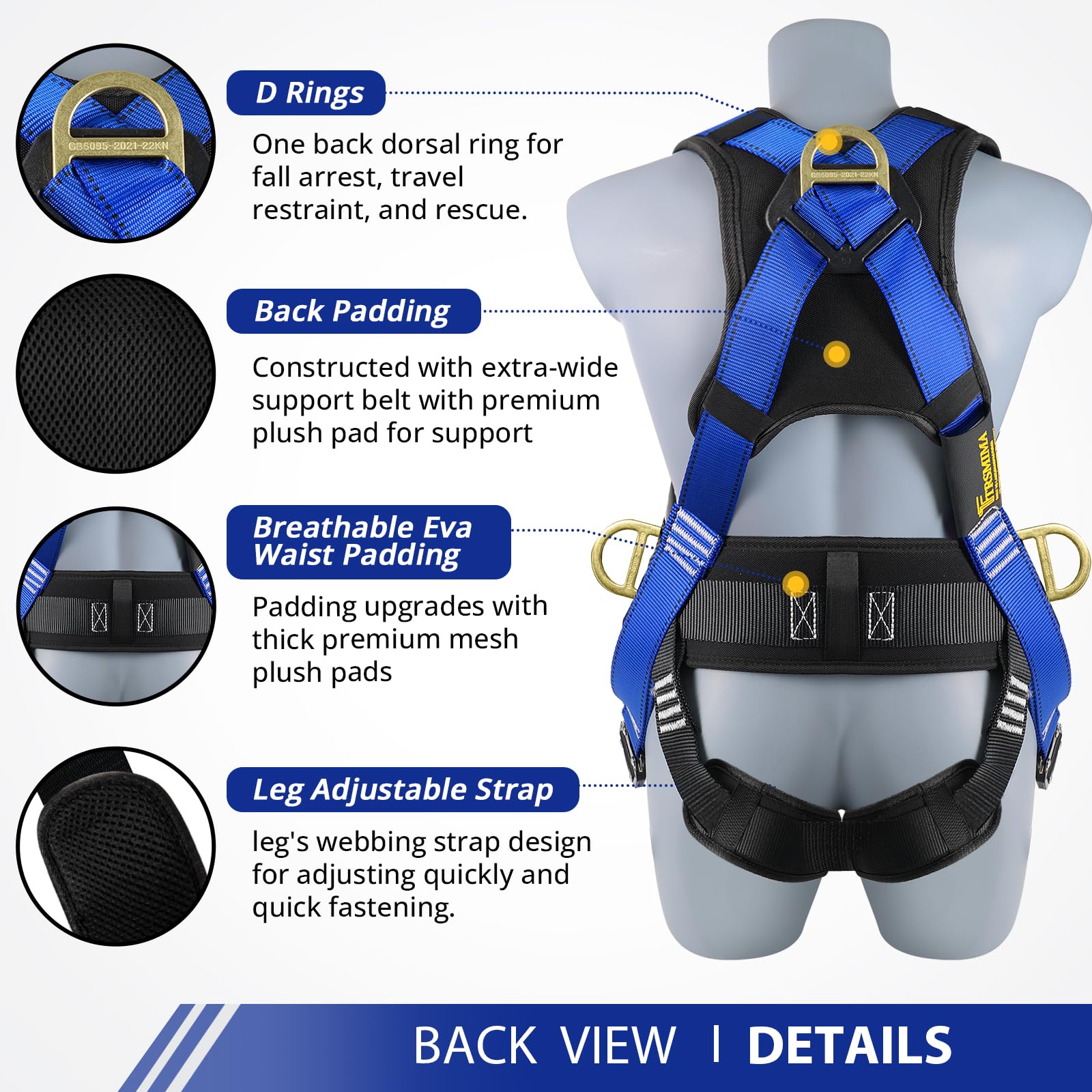 [1 Pack] Safety Harness Fall Protection for Men, Full Body Construction