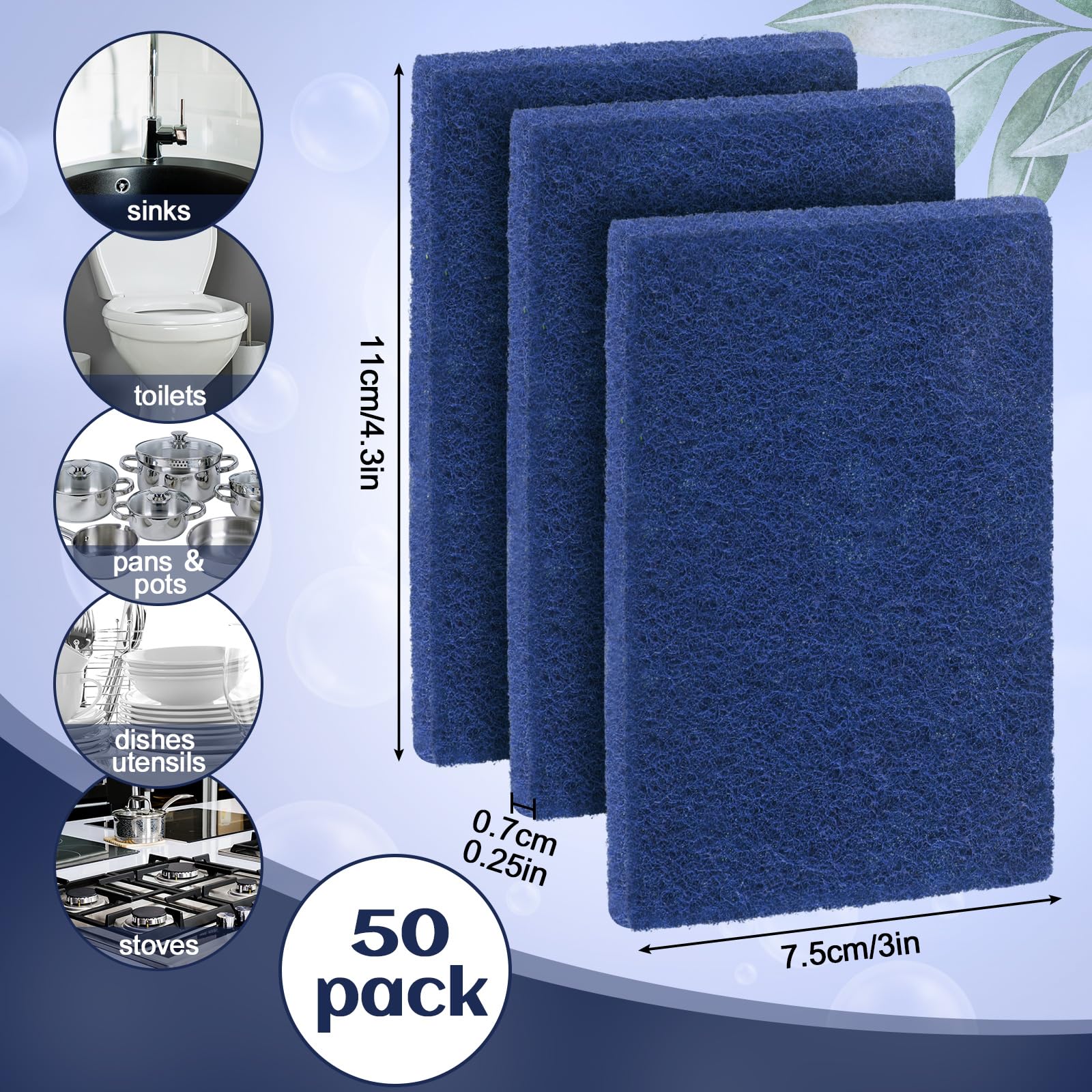 Heavy Duty Scouring Pads Non Scratch, 4.3 x 3 x 0.3 in (50 / 100 / 150 / 200 Pcs )