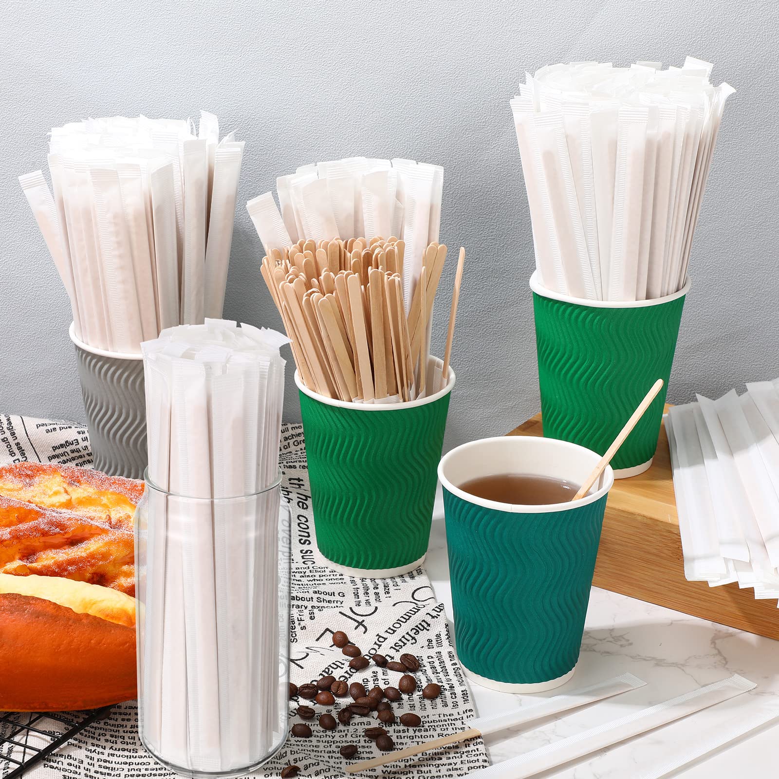 [2000 CT] Individually Wrapped Wooden Coffee Stirrers