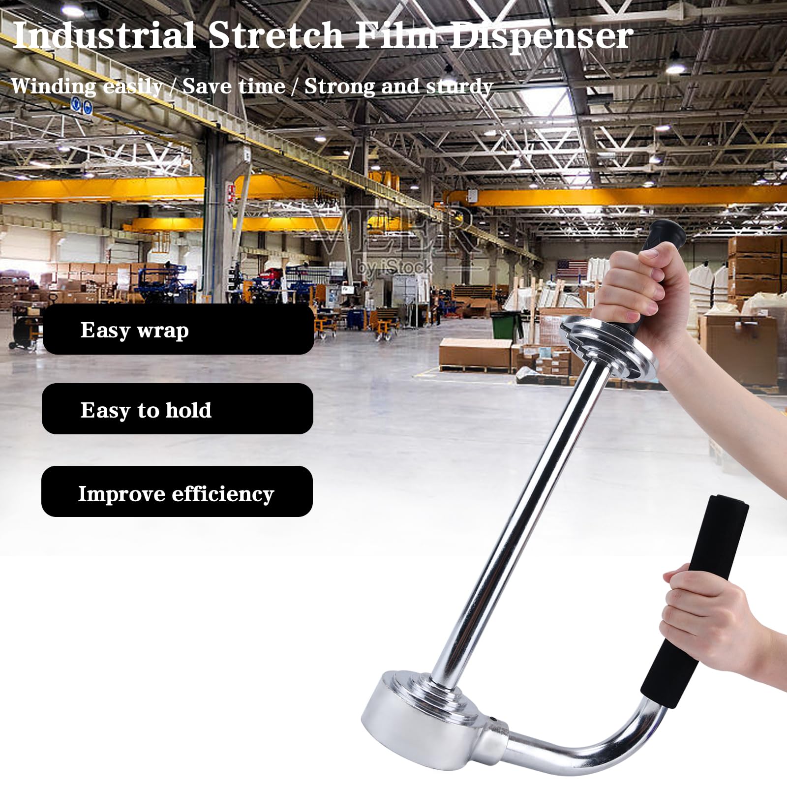 Stretch Wrap Dispenser - Adjustable Heigh 12-20 Inch Shrink Wrap Handle