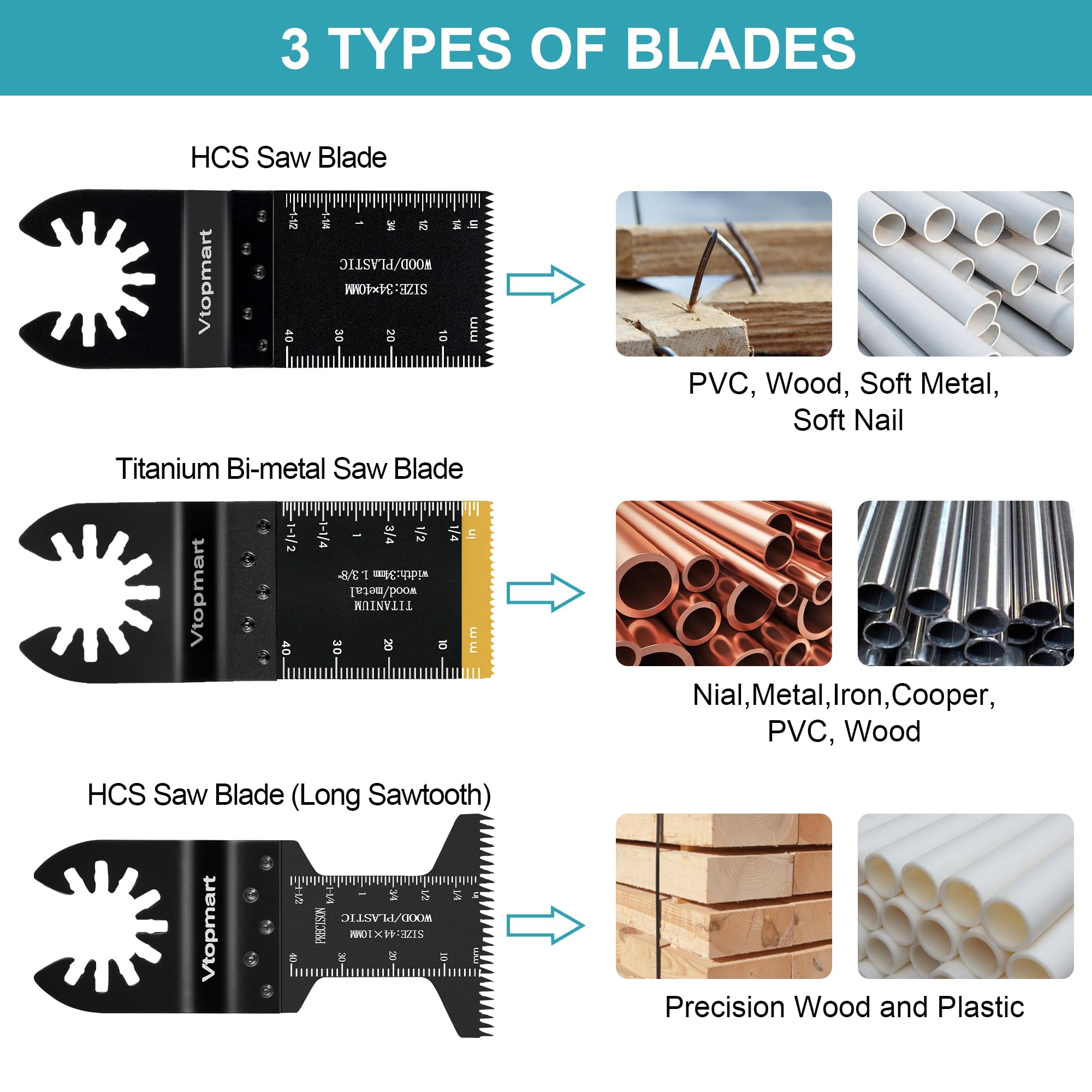 20 Metal Wood Oscillating Multitool Quick Release Saw Blades