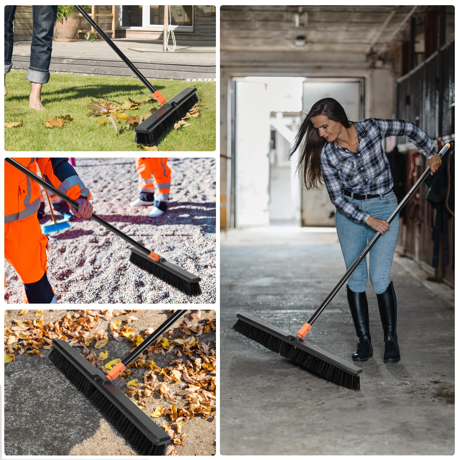 24 Inches Push Broom Outdoor Heavy Duty Floor Scrub Brush with Long Handle