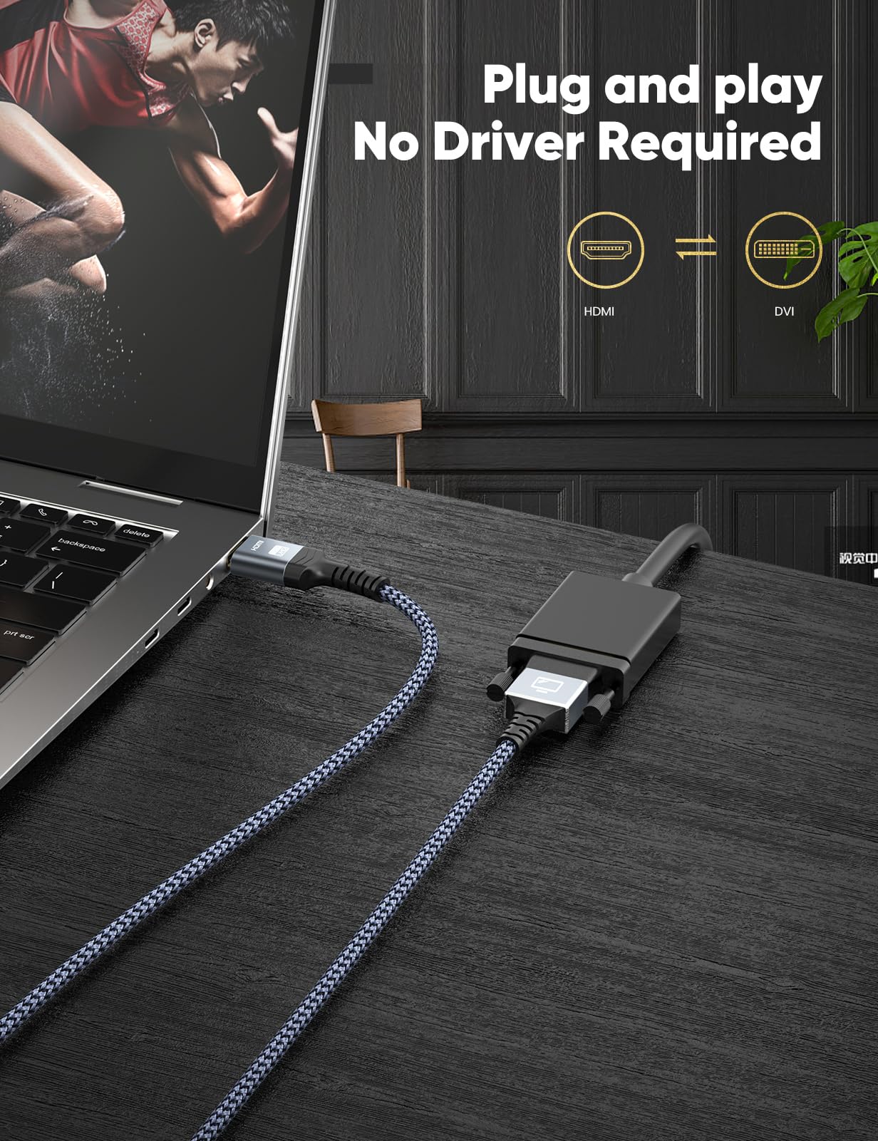 [3 / 6 / 10 / 15 FT] HDMI A to DVI Adapter Cable, High-Speed Gold-Plated plug and play, Bi-Directional Nylon Braid 1080p