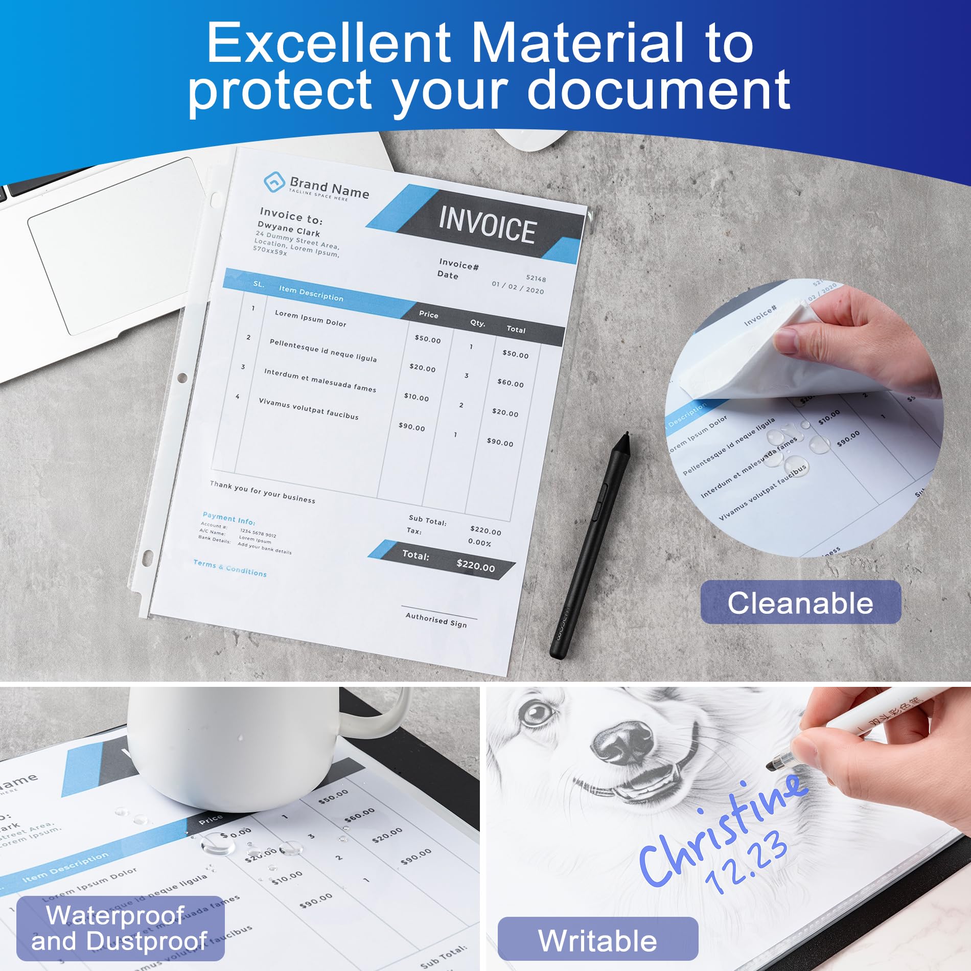 [58 Pack] Clear Sheet Protectors, 8.5 x 11 inch Page Protectors for 3 Ring Binder, Letter Size