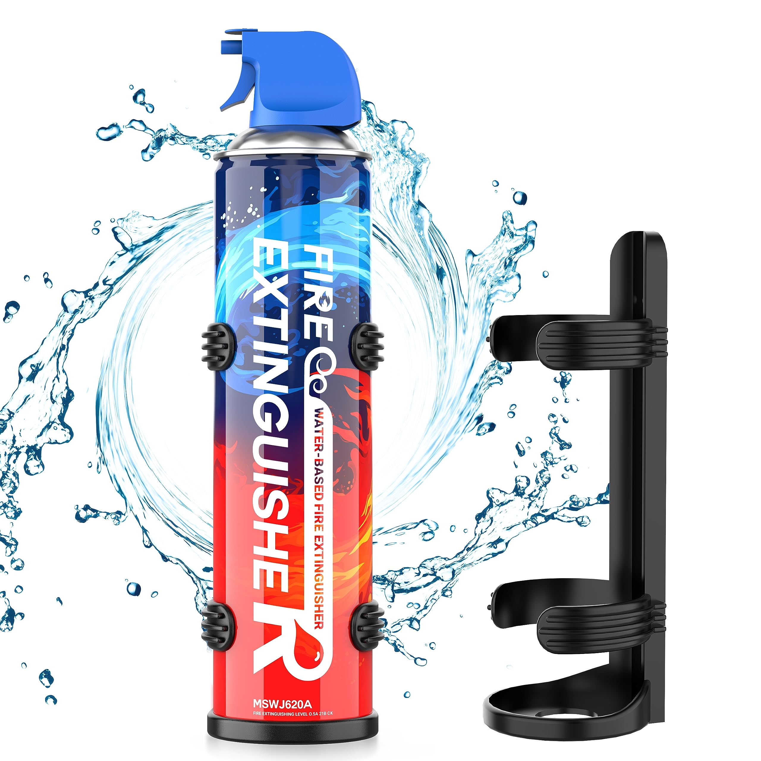 6-in-1 Small Portable Fire Extinguisher 680ml, Non-Toxic, Easy Clean with Wall Mount