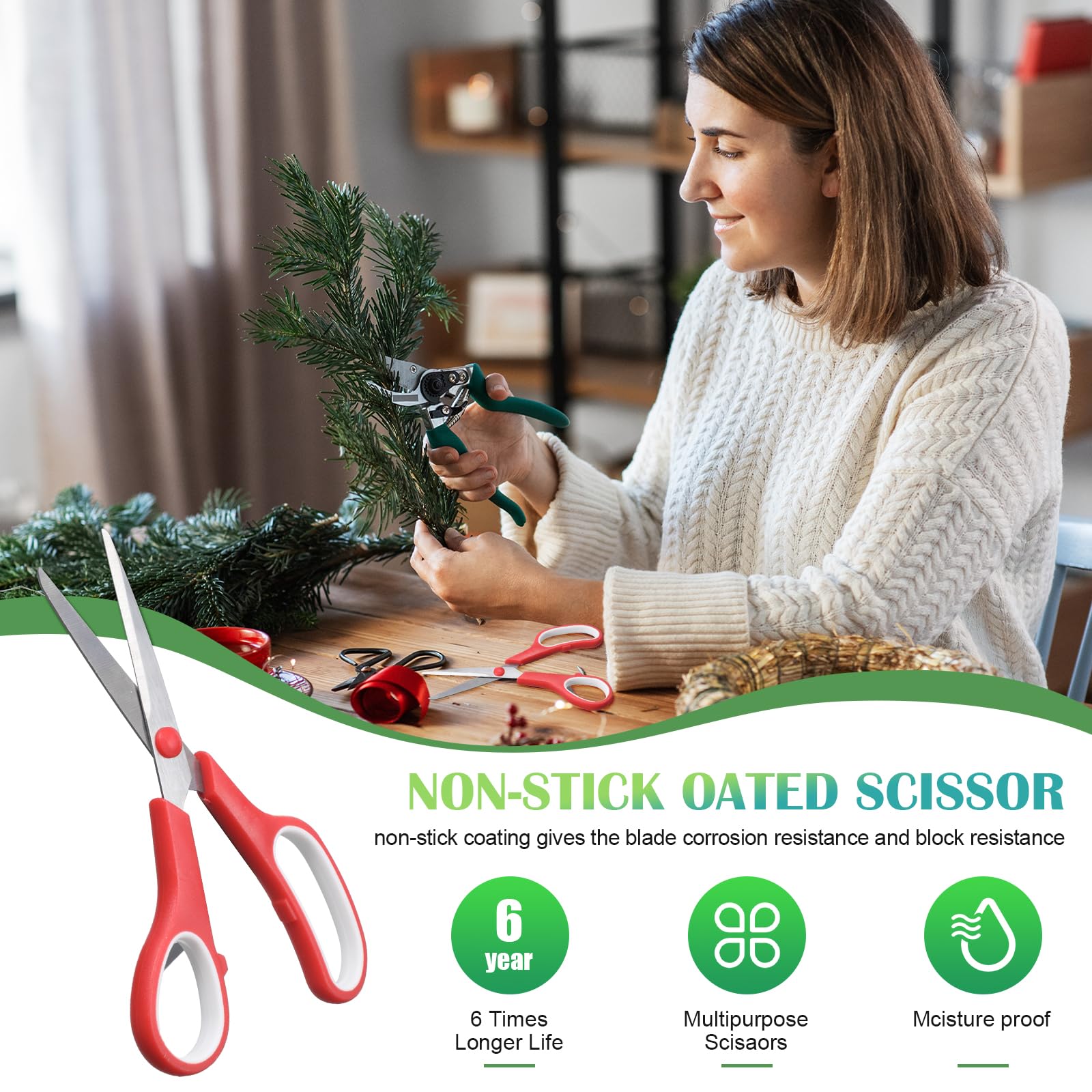 50 Pack Multipurpose Scissors Bulk (Blue, Green, Red, Black, 7.5 Inch)